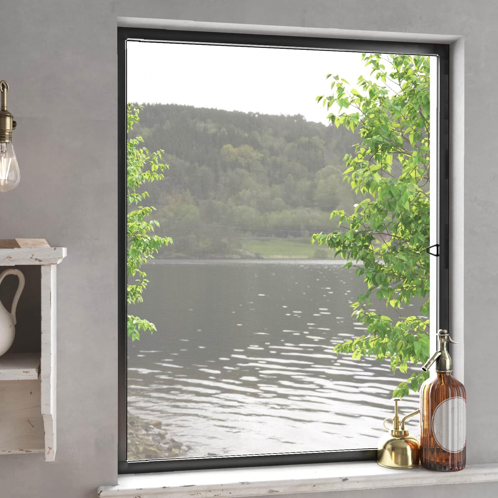 Gecheer Insektenschutzgitter Fenster Anthrazit, Aluminiumrahmen, Glasfasergewebe, 120x140 cm, für Schlafzimmer, Küche, Wohnraum