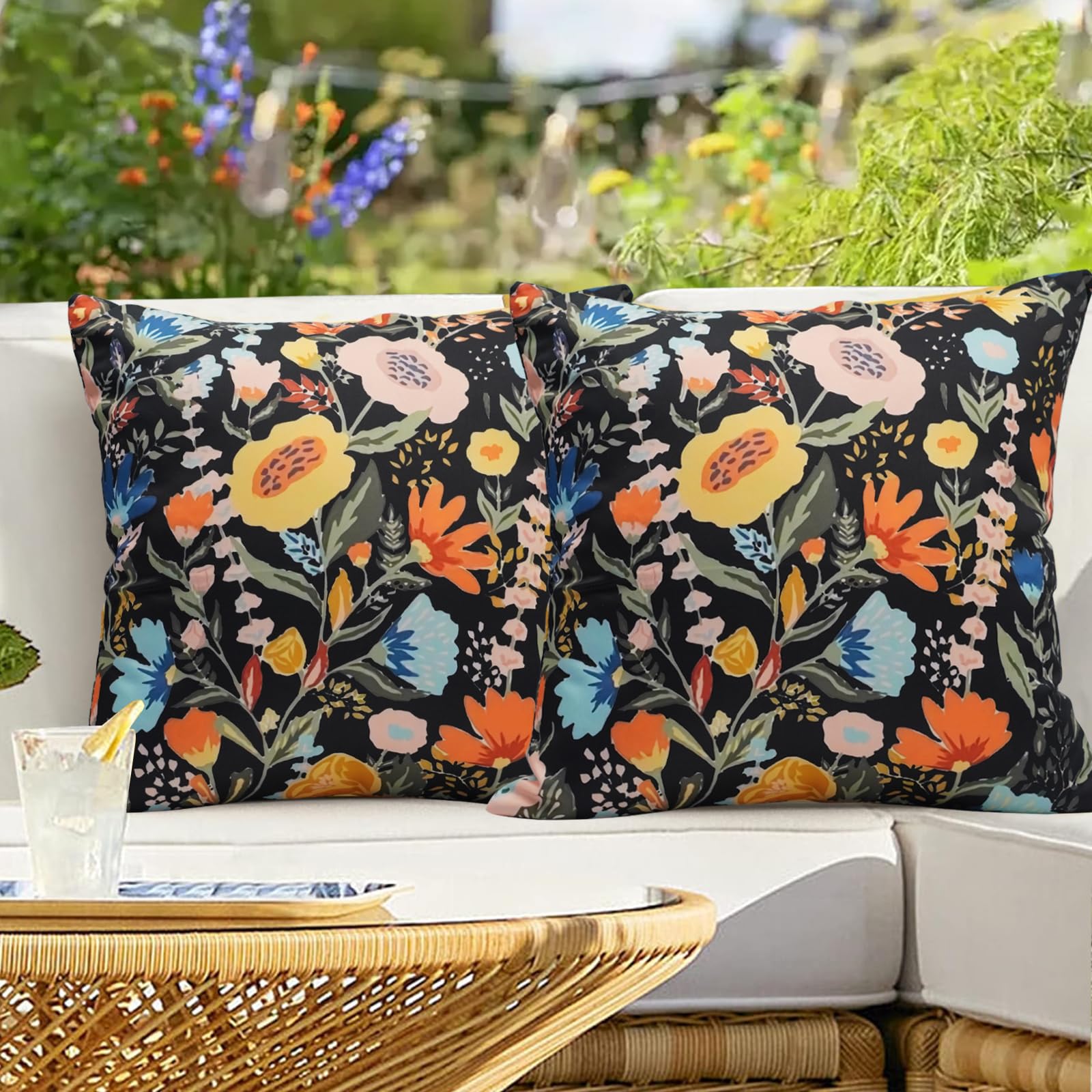 Virexen Floral Outdoor Throw Pillow Covers 16x16 Waterproof Colorful Summer Spring Garden Decorative Square Patio Pillows Outdoor Pillows Covers for
