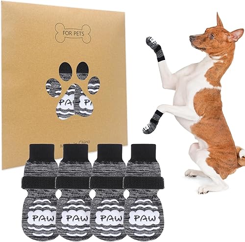 BEAUTYZOO Calcetines antideslizantes para perros pequeños, medianos y grandes, protector de patas de perro con agarre para suelos de madera dura,