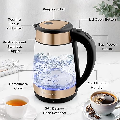 Miniatura 7 de Zulay Kitchen Hervidor de agua eléctrico de ebullición rápida, 1.7 L, 1500 W, apagado automático para protección contra sobreebullición y ebullición