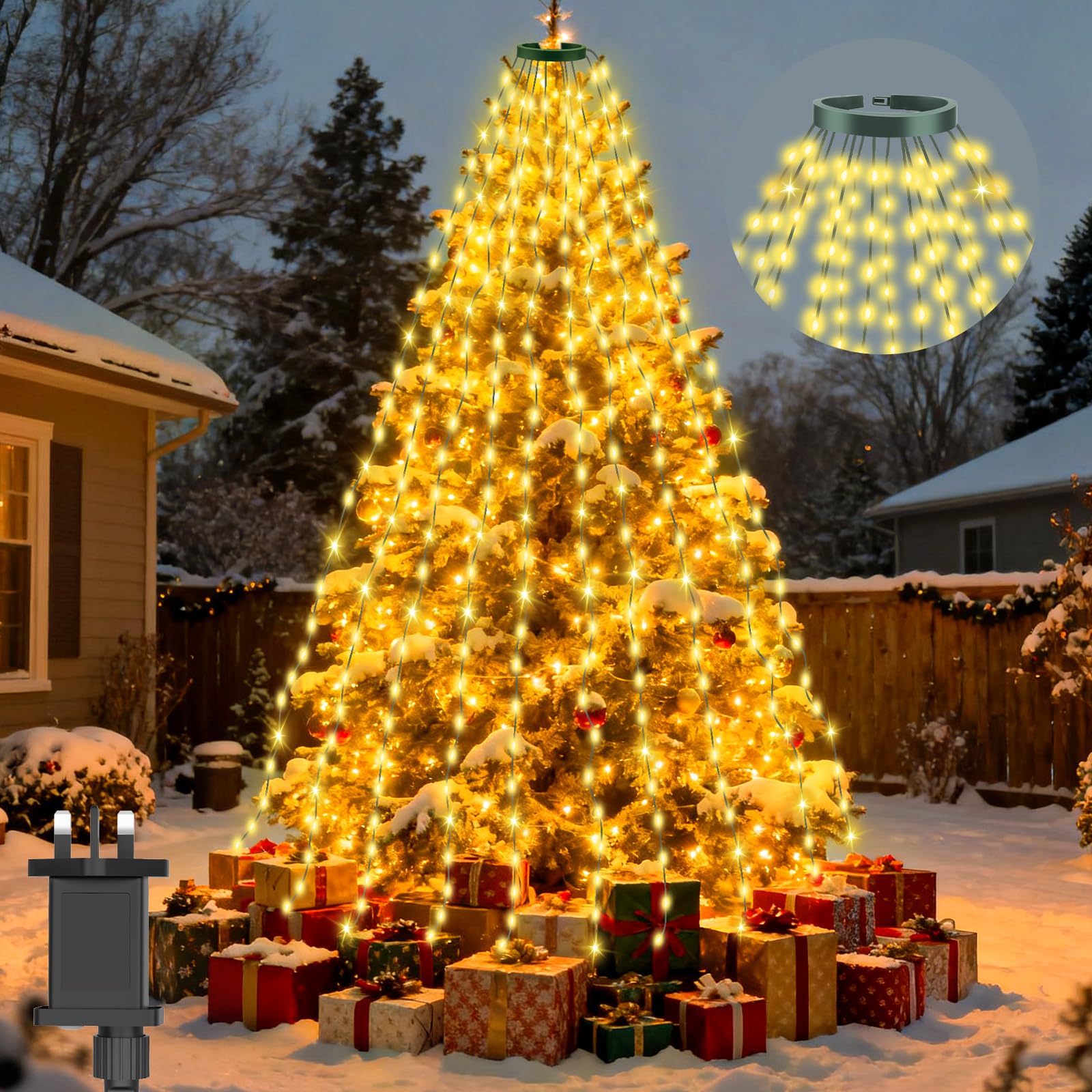 Lincentra Christmas Tree Lights,3m*16 Lines 480 LED Christmas String Lights with 8 Light Modes,Warm White Fairy Lights Mains Powered