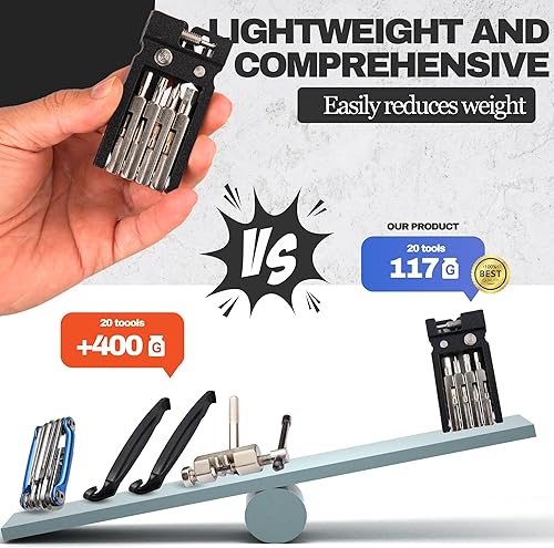 Miniatura 2 de Kit de herramientas de bicicleta portátil 20 en 1 compacto y ligero (4.14 oz) cromo-vanadio (CRV) - Multiherramienta para bicicleta con interruptor