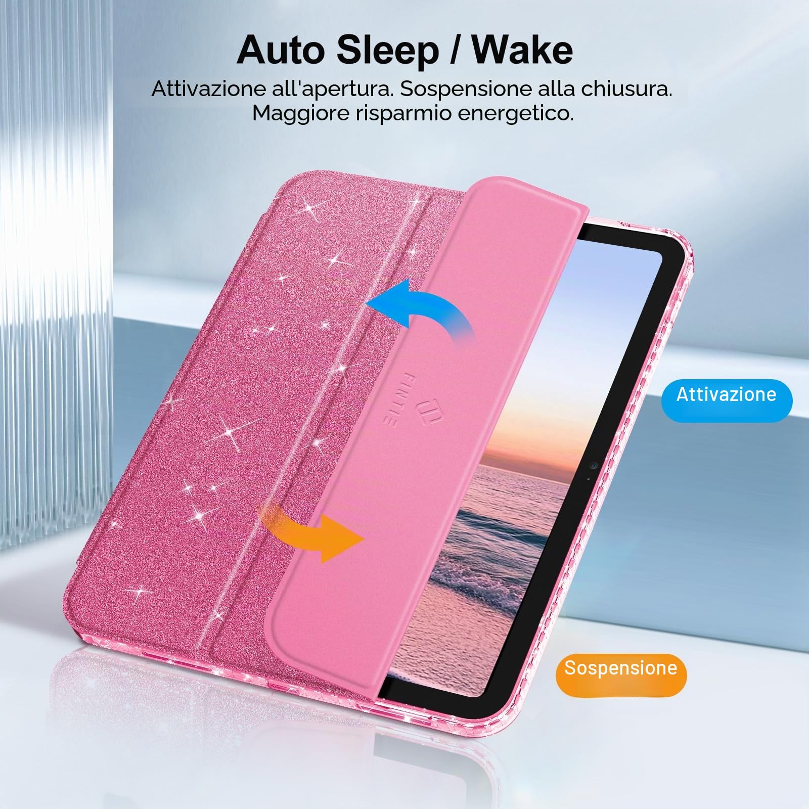 FINTIE Cover iPad 11" (2025) A16 11ª Generazione Antiurto Glittering Trasparente Custodia Posteriore con Auto Sveglia/Sonno, Magenta