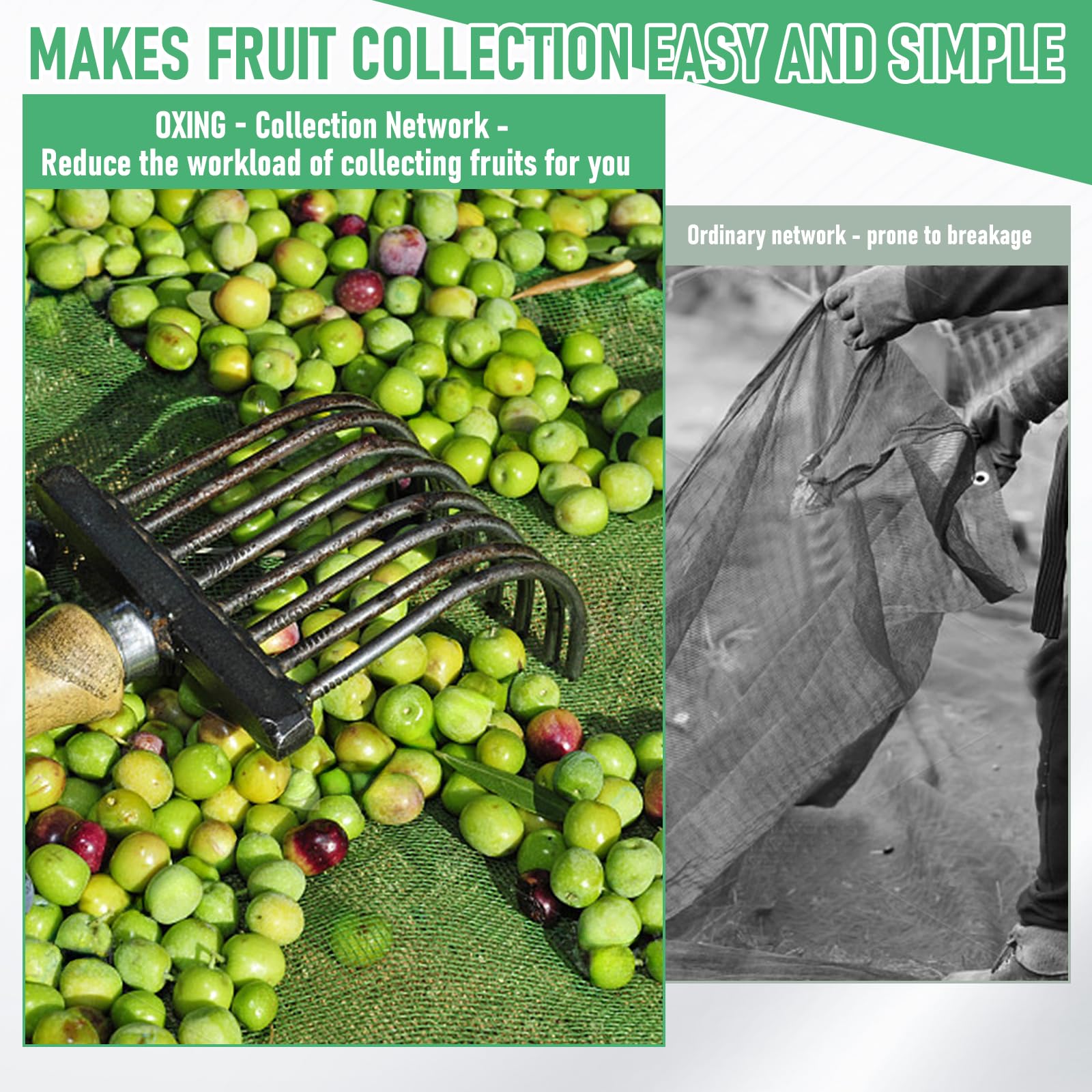 Red de cosecha agrícola verde de 26.6 x 13 pies para recolección de fruta, oliva, castaño, ciruela y avellana, red de recolección fácil de recoger y reutilizable (8 x 4 m)