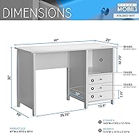 Vista 3 de Techni Mobili Escritorio blanco con cajones: escritorio de oficina pequeño con 3 cajones de gabinete, estante abierto y paneles de madera laminada