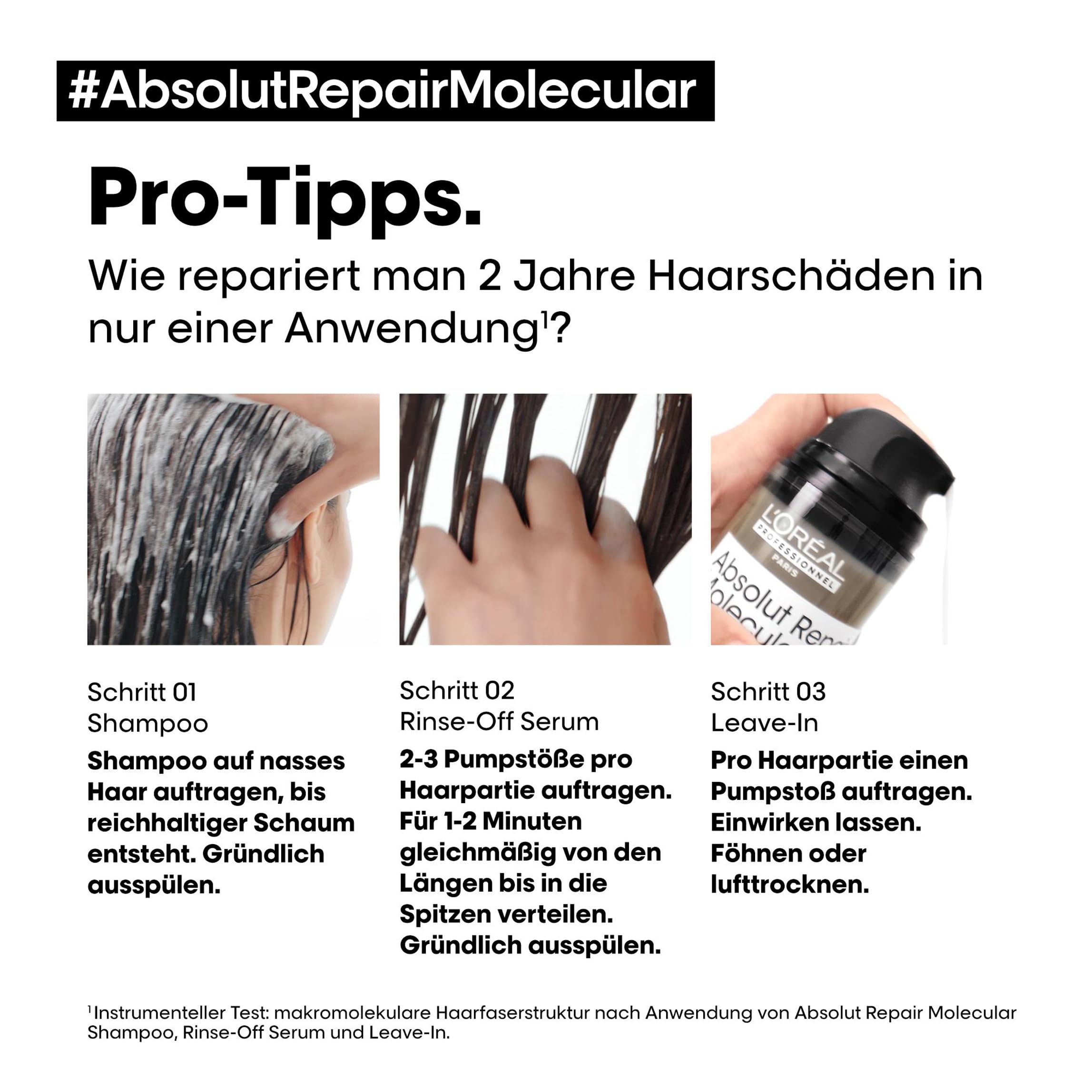 L'Oréal Professionnel Treatment-Set für strukturgeschädigtes Haar, Zur molekularen Tiefenreparatur, Mit Peptidbondern und Aminosäuren, Serie Expert, Absolut Repair Molecular Rinse-Off Serum & Leave-in