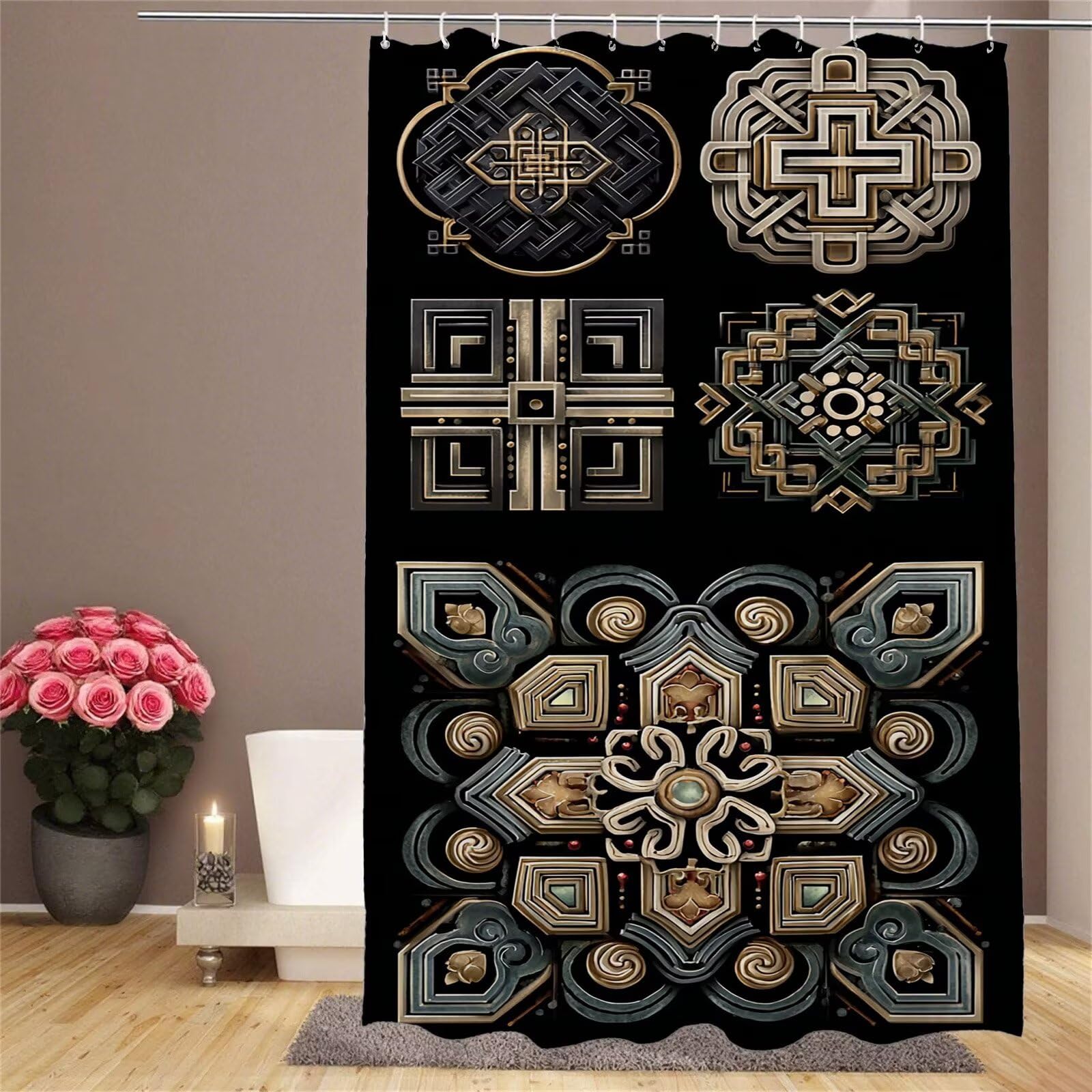 Rideau de douche noir de haute qualité style géométrique chic 120x180