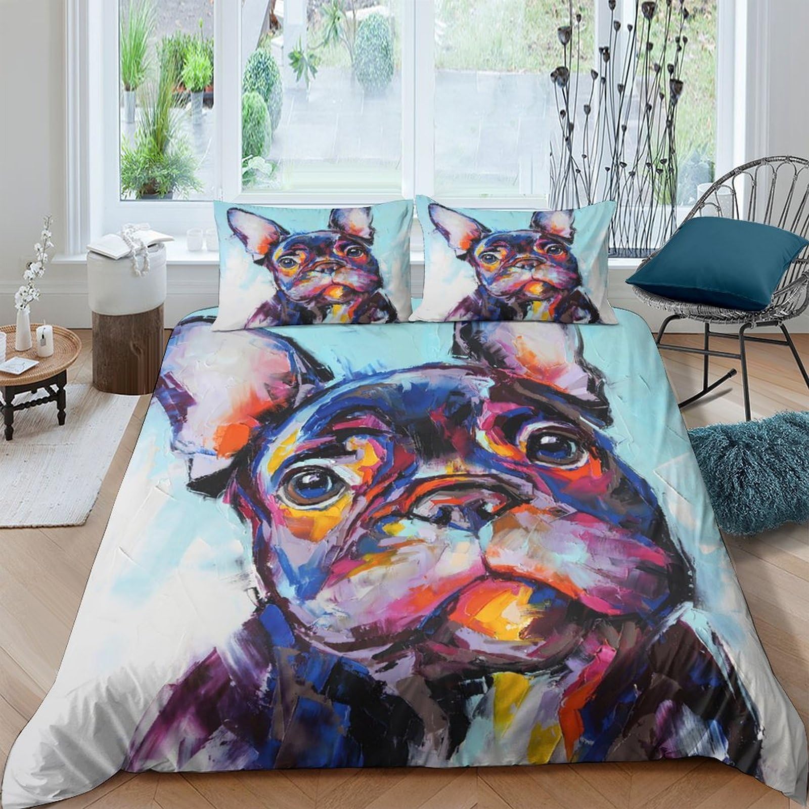 Ctjqhvkz Style-8 3D Printed Colorful French Bulldog Fitted Sheet Microfiber Soft Bed Cover For Bedroom Dorm Mattress Decor Single（135X200cm）