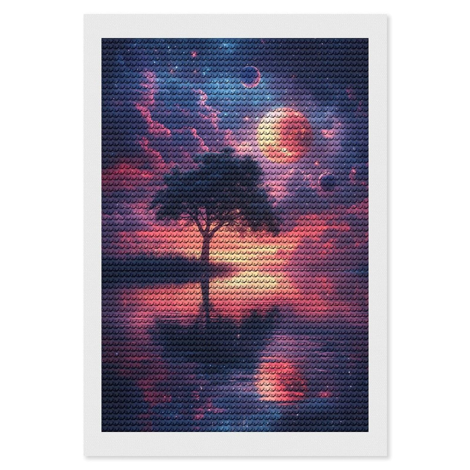 Junmoney Lonely Tree Under Cosmic Sky Diamond Art Canvas 8"x12", for Teens, Nice Detail and Sparkle, Farmhouse Decor, Festive Craft Gift, Easy to Enjoy