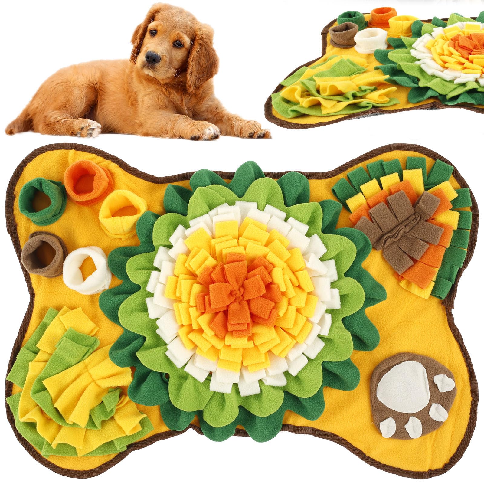 Gatphy Snuffle Mat for Dogs, Interactive Dog Feeding Mat Pet Foraging Mat Encourages Foraging Skills and Slow Eating, Pet Snuffle Mat Dog Slow Feeder Mat for Small and Medium Dogs (Yellow, 64x43cm)