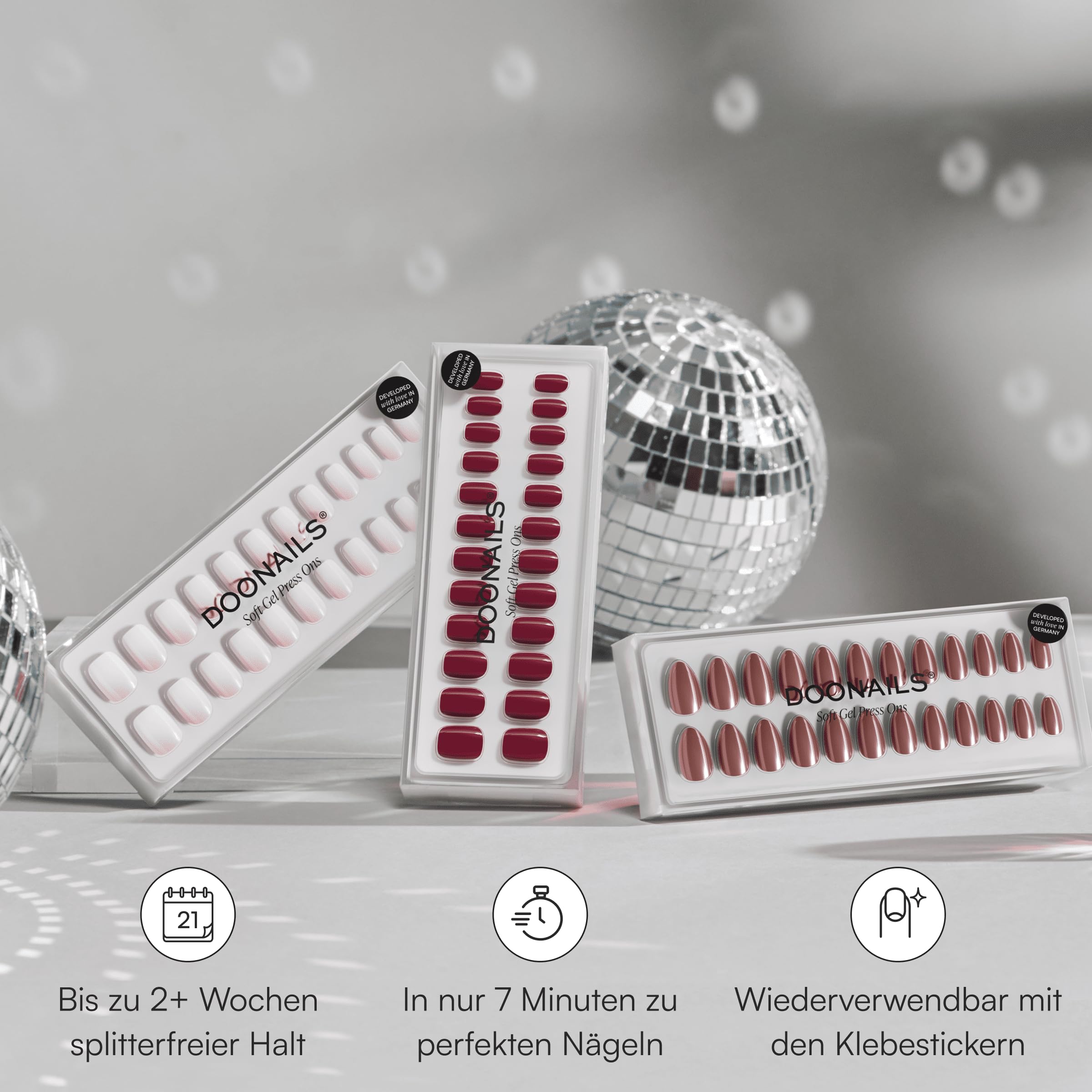 DOONAILS Press On Nails 3x30 Stück Find Your Shape Set – Babyboomer, Love Paris & Glazed Chocolate – Short Square, Round & Almond Soft Gel Nägel Full Cover Natürlich & Wiederverwendbar