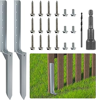 Changshengda Fence Post Repair Stakes - 2 Pack Heavy Duty Steel Fence Post Anchor Ground Stakes for Repair Tilted or Broken Wood Fence Post