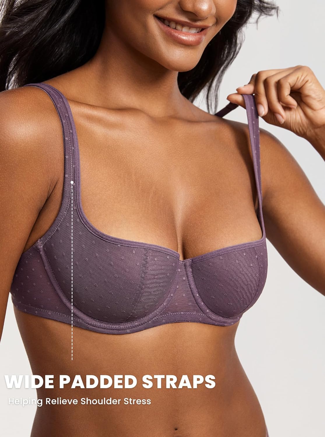 DOBREVA Women's Balconette Bra Lightly Padded Plus Size Sexy Mesh Demi Underwire Bras Wide Cushioned Straps - Image 2