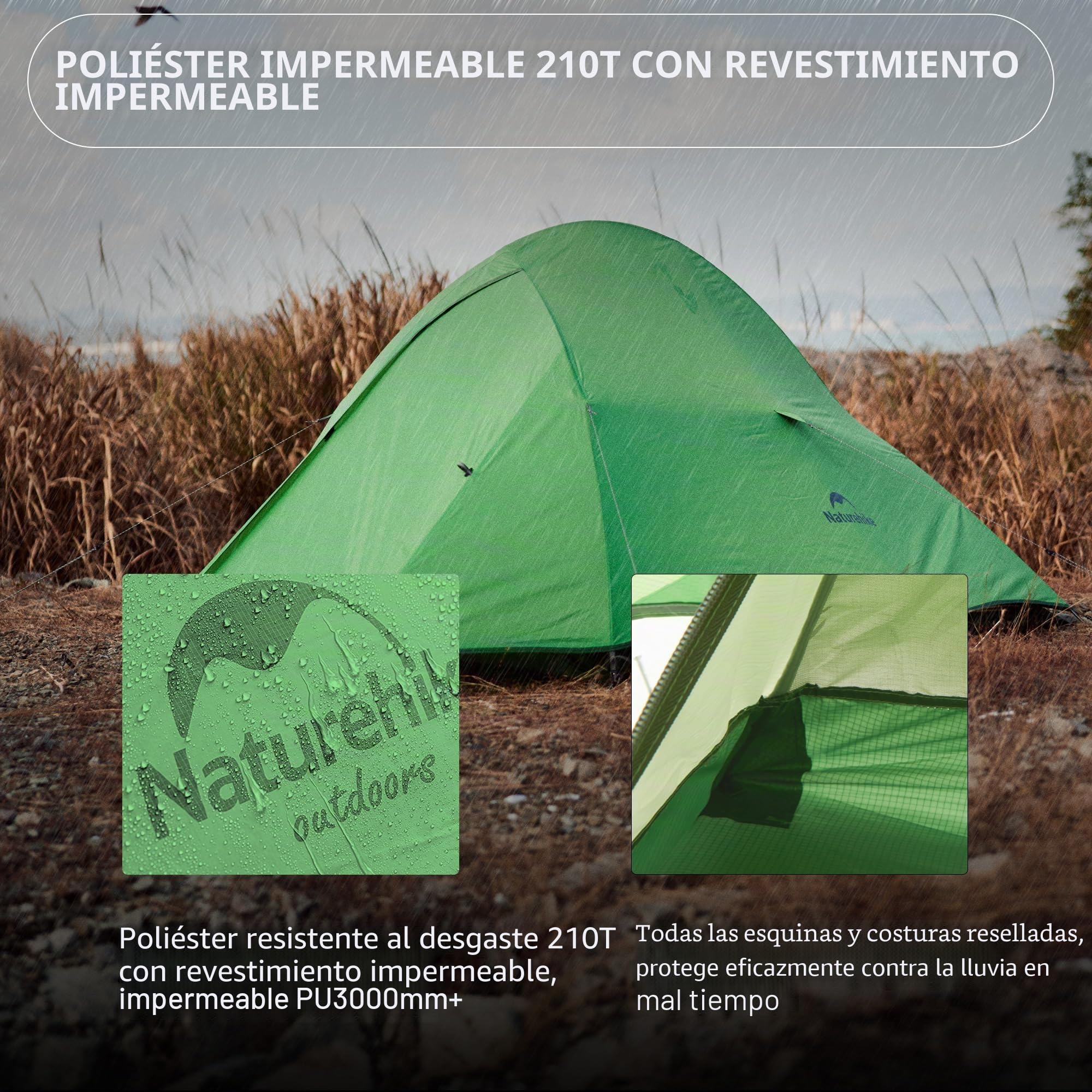 Naturehike Cloud Up Pro Tienda de campaña ligera para 2 personas, fácil montaje, resistente al viento e impermeable, para viajes al aire libre, trekking