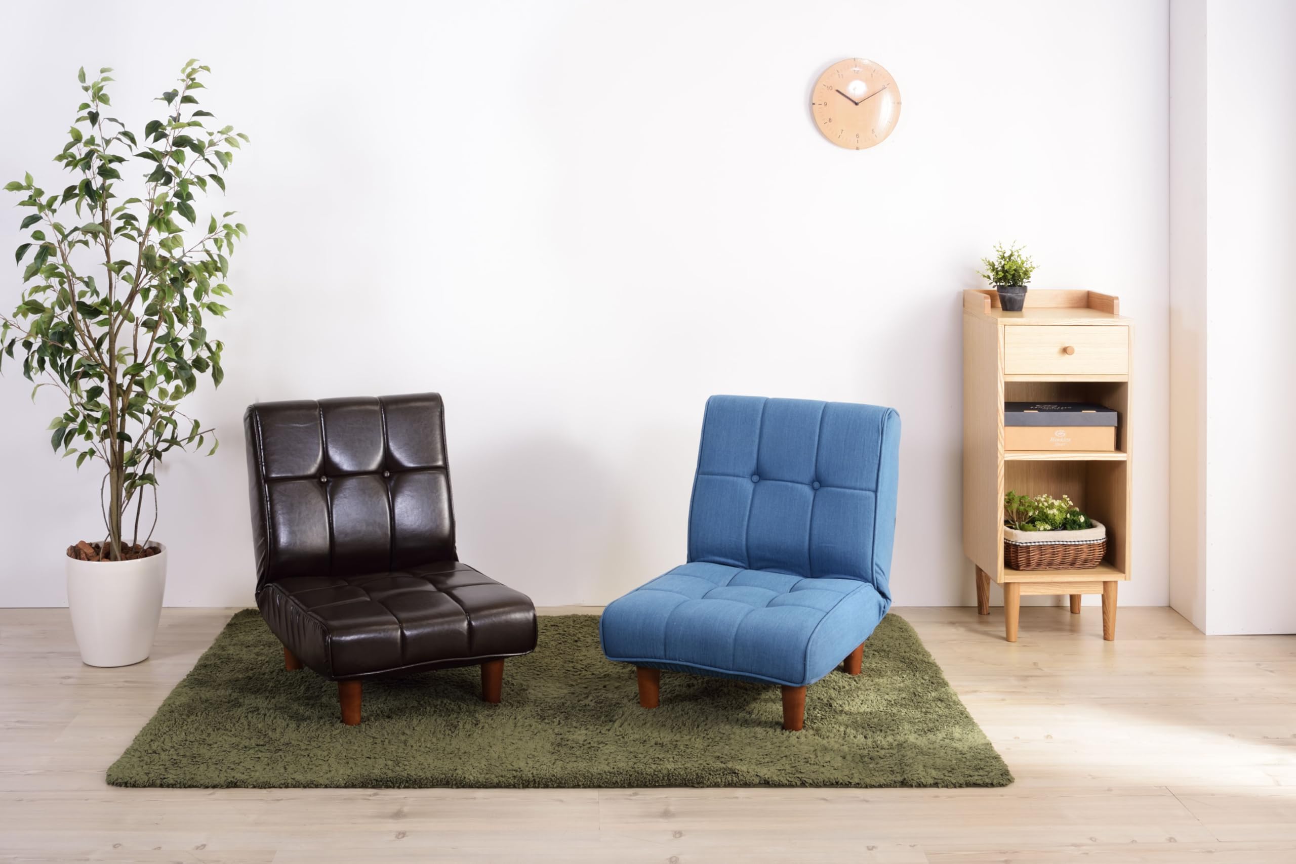 Amazon｜AZUMAYA 脚付きフロアチェア ライトブラウン RKC-937LBR｜座椅