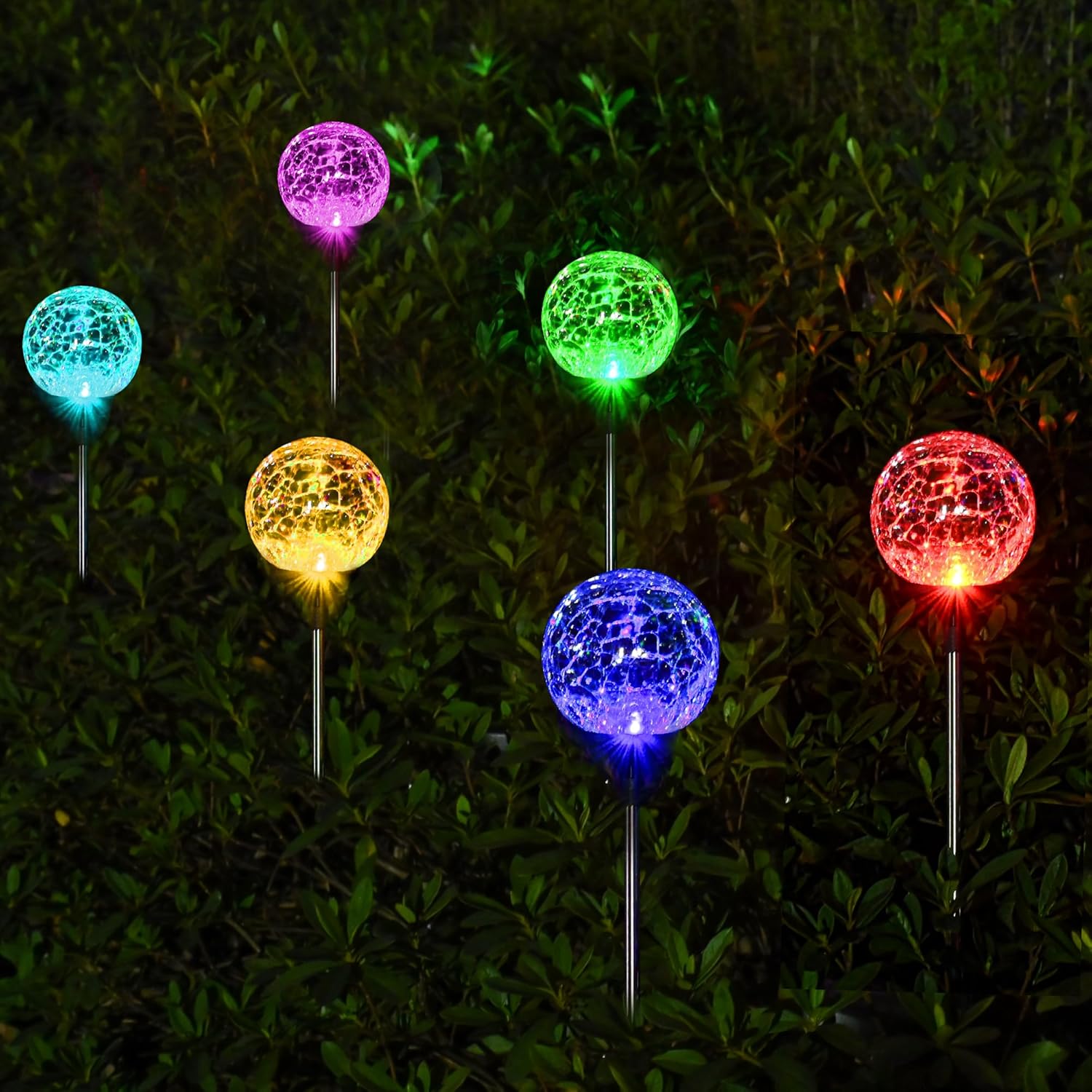 SOLPEX Solar Garden Lights 6 Pack, Solar Lights Outdoor Decorative, Solar Globe Lights Outdoor Waterproof for Yard and Garden, Multi-Color Changing Cracked Glass Ball LED Lights