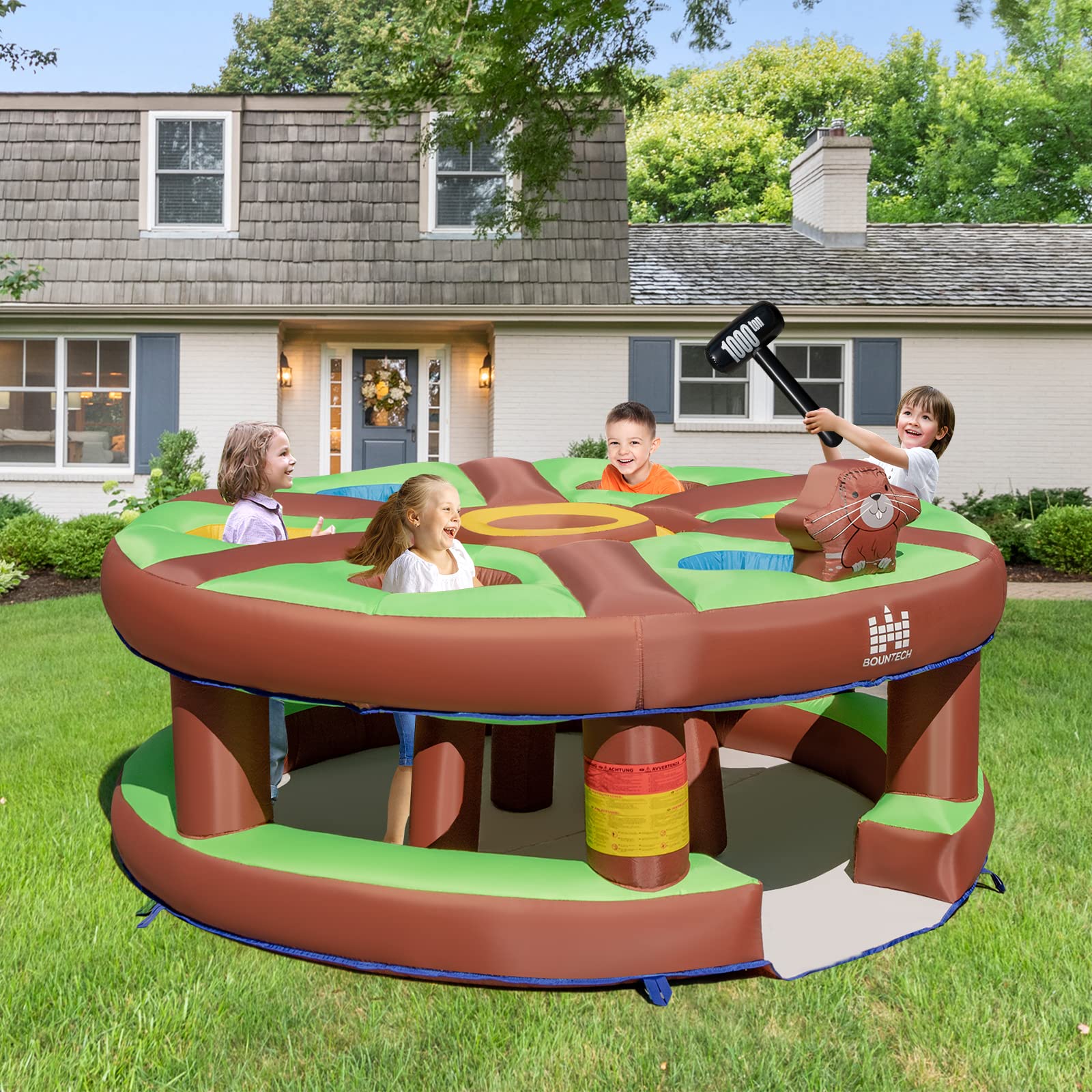 COSTWAY Juego Infantil Hinchable Golpeando un Topo, Juguete con Soplado de 480W, Bate Hinchable, Palos, Juego Interactivo para Patio, Parque, Fiesta, Regalo para Mayores de 3 Años