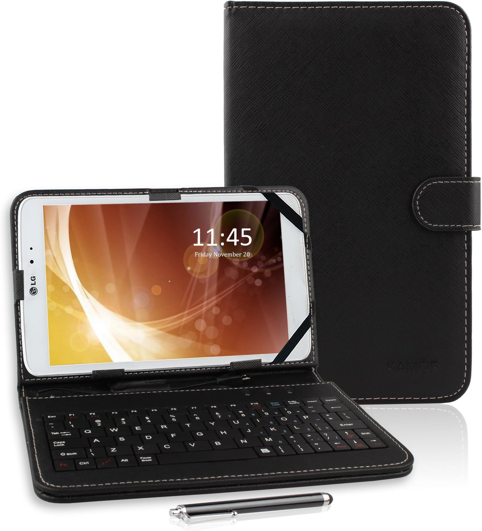 Kamor® 9.7" 9.7 Inch Universal PU Leather Stand Tablet Case with Keyboard + Micro USB Keyboard with Touch Screen Stylus Pen for 9.7 inch Android Tablet PC (Black)