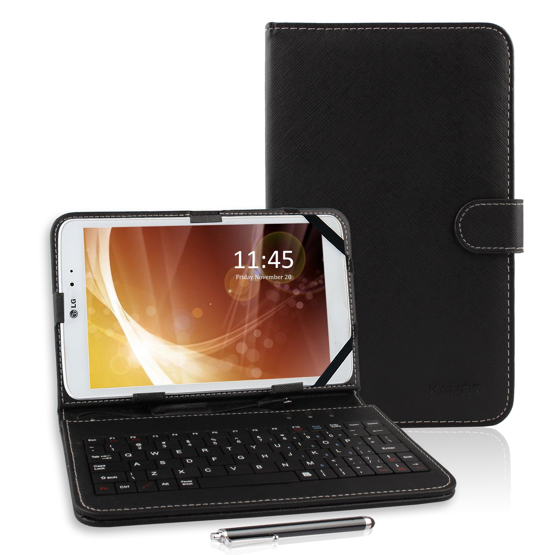 Kamor® 9.7" 9.7 Inch Universal PU Leather Stand Tablet Case with Keyboard + Micro USB Keyboard with Touch Screen Stylus Pen for 9.7 inch Android Tablet PC (Black)