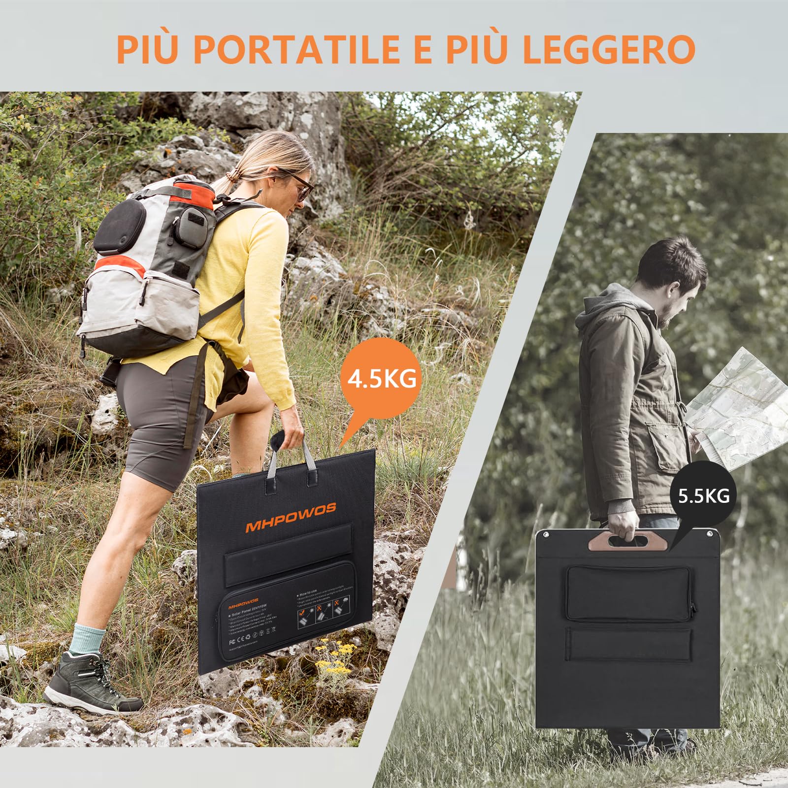 Pannello solare portatile da 110 W, IP67, impermeabile, pieghevole, con uscita da 20 V, modulo di efficienza del 23,5% per campeggio all'aperto, stazione di alimentazione portatile, laptop