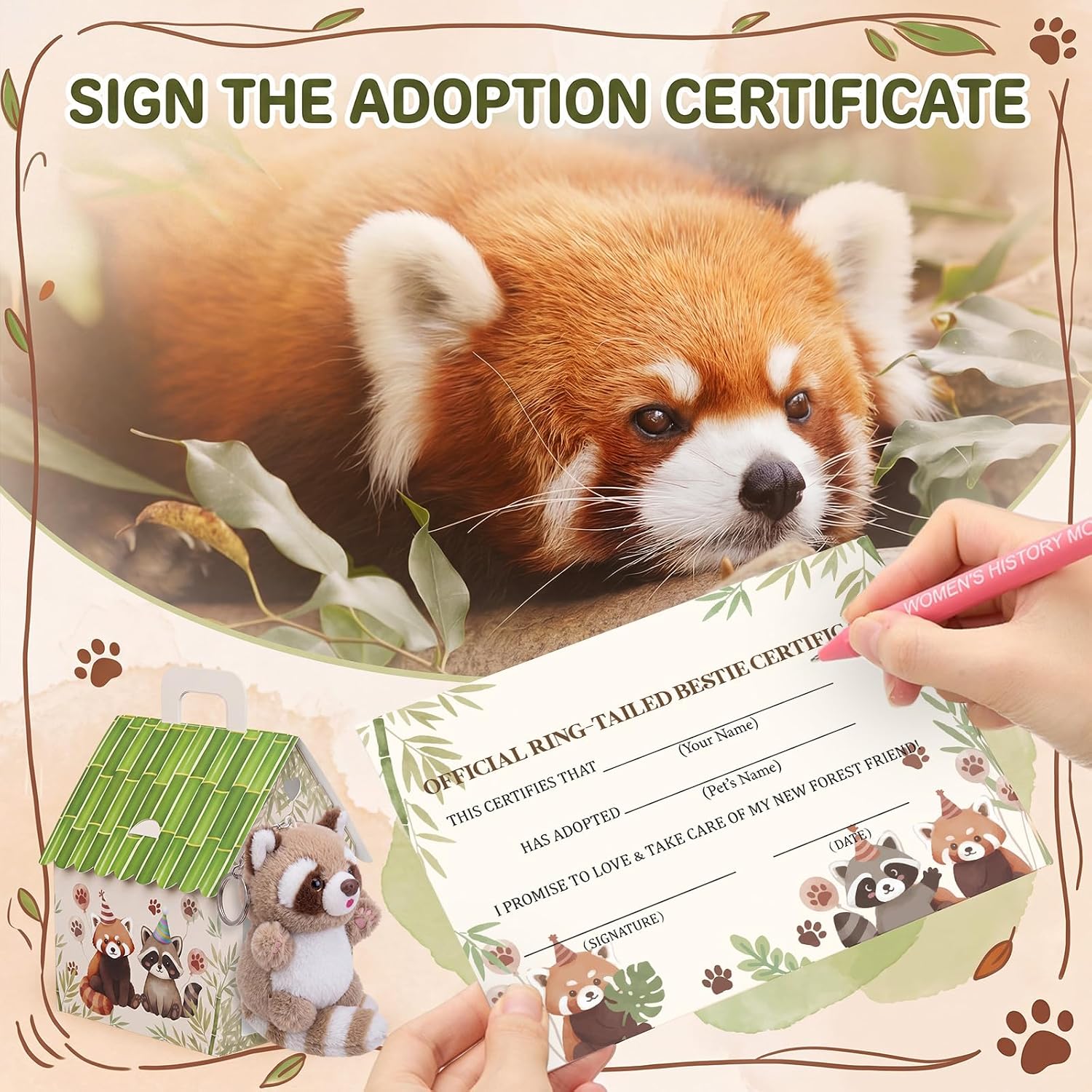 Skylety 12 Sets, Adopt a Pet Party Favors, Mini Plush Red Panda and Raccoon Stuffed Animals, Adoption Boxes, Adoption Certificate and Display Sign for Adopt a Pet Birthday Party Supply Gift