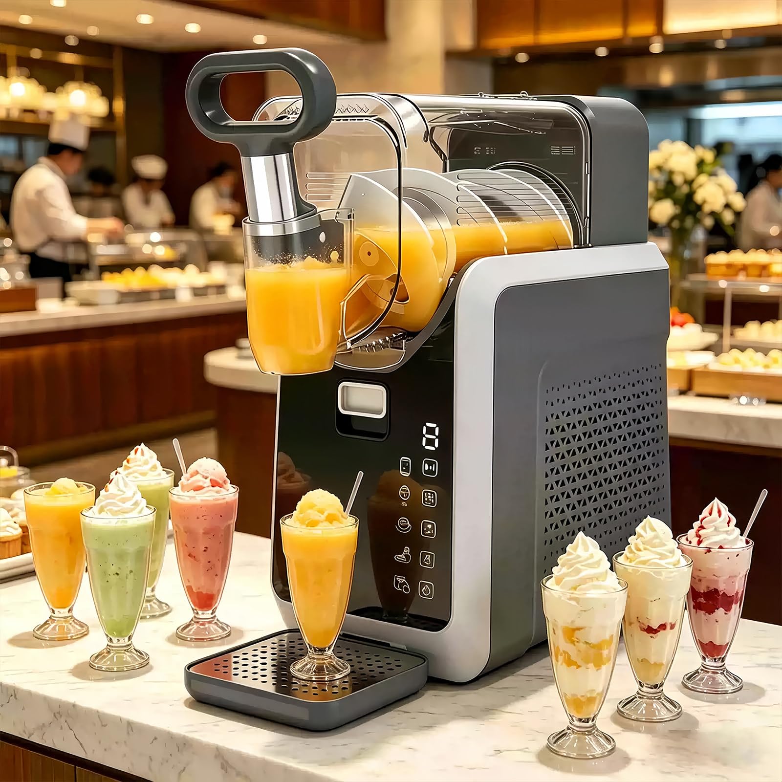 JIYINGHUI 2 in 1 Slushie Machine & Soft Serve Ice Cream Machine, No Ice Needed, 2.2L / 74oz,Self-Cleaning, 5 Presets for Soft Serve, Milk Shake, Margaritas, Frappés and More 220v50HZ
