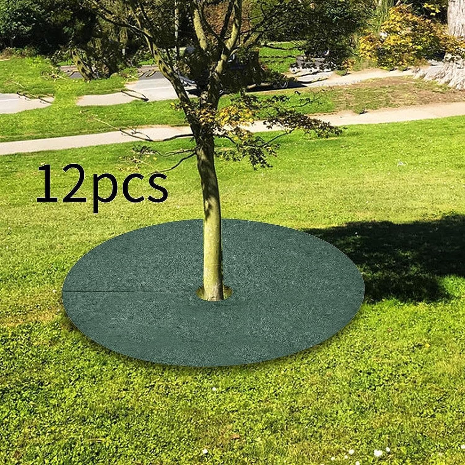 12Pcs Tree Mulch Rings for Weed Control, Weed Barrier Fabric, Potted Plant Root Protection Landscape Tree Protection Mats, 62cm and 7cm Hole