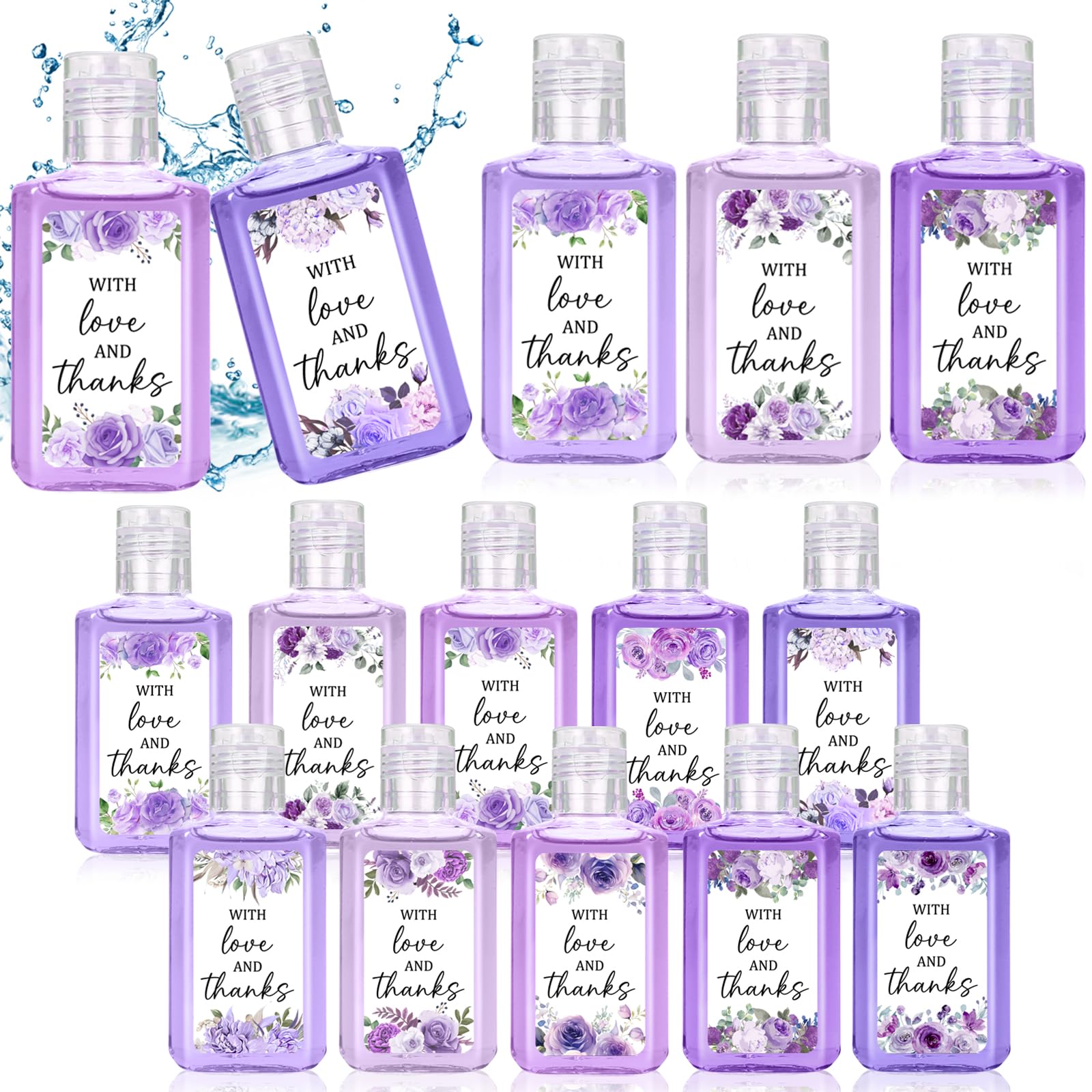 Piuaeue 50 Pcs Purple Flower Mini Hand Sanitizer Bulk Thank You Gift Favors Small Hand Sanitizer for Guest 1fl oz Travel Size Hand Soap Gift for