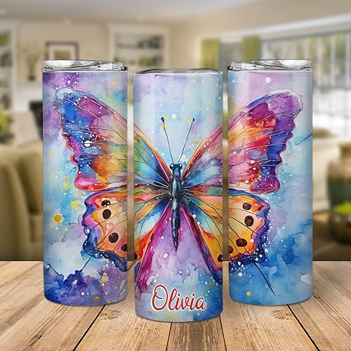 Miniatura 3 de Hyturtle Vaso delgado de mariposa personalizado para mujer, regalo de cumpleaños genial para amantes de los animales, vaso de acero inoxidable de 20