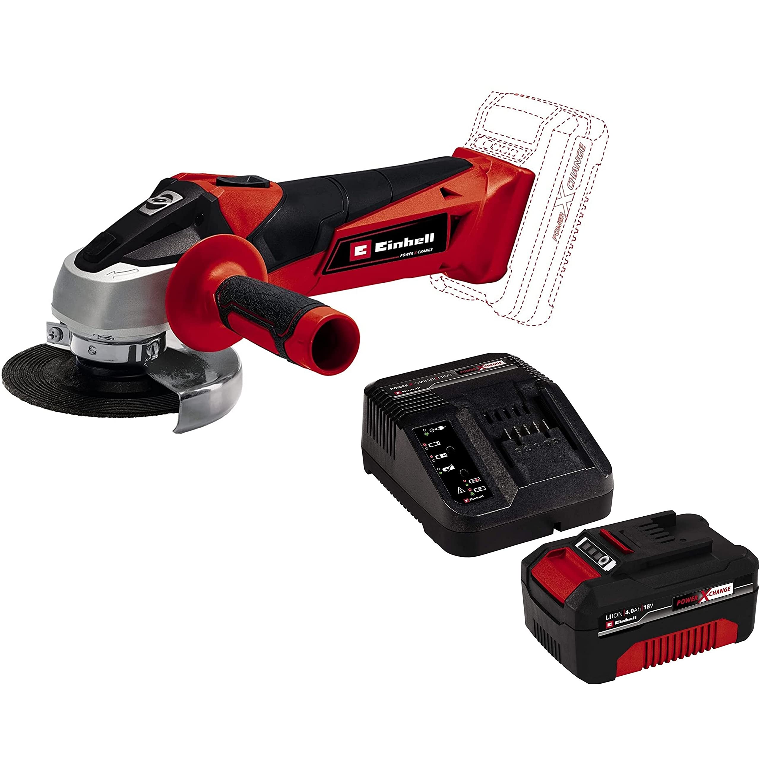 Einhell TC-AG 18/115 Li - Solo, Akülü Avuç Taşlama ve Einhell 18V 4,0 Ah PXC Starter Kit (Başlangıç Seti)