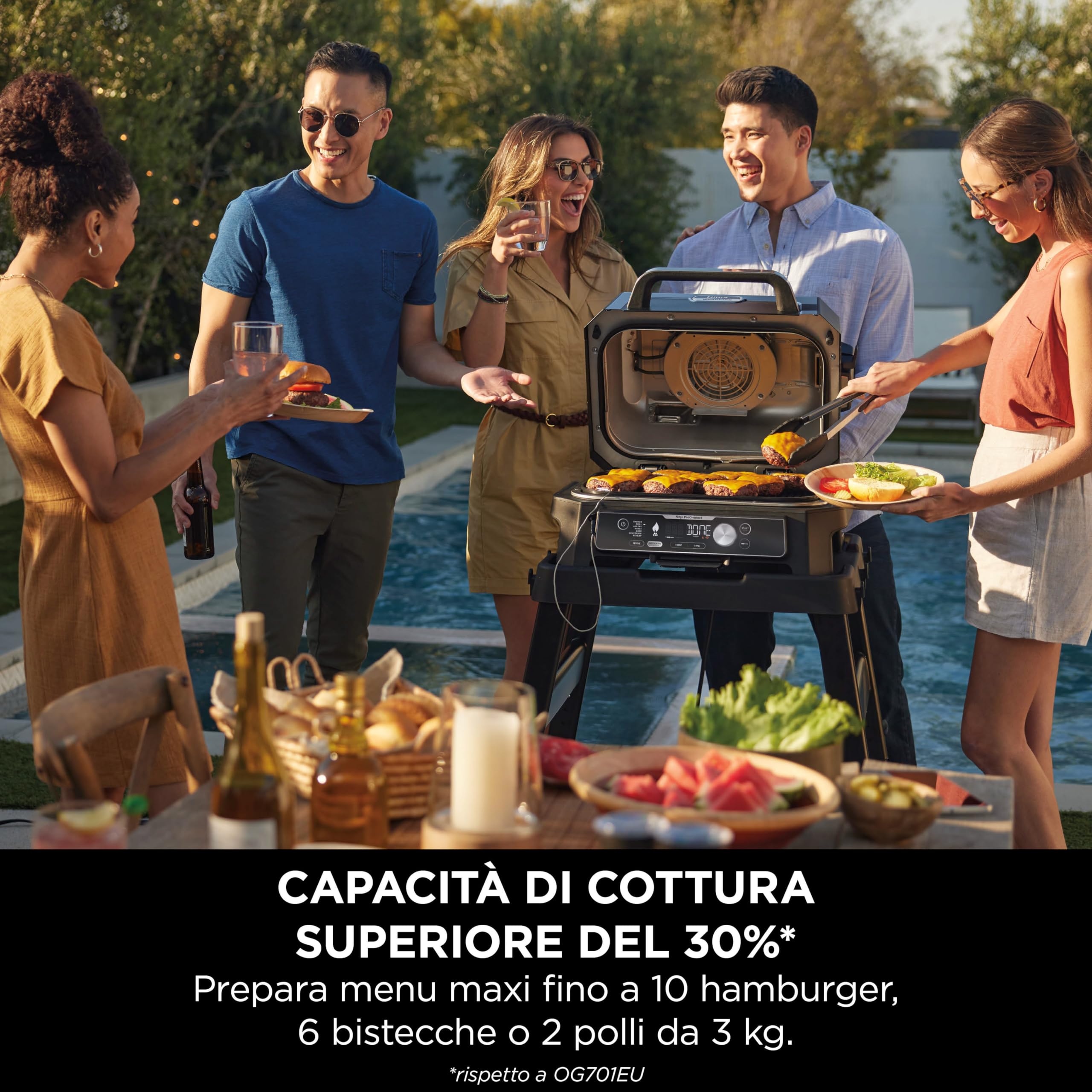 Ninja Woodfire Pro Connect XL Barbecue Elettrico 7 in 1 Griglia Affumicatore Friggitrice ad Aria Controllo App Blu/Nero