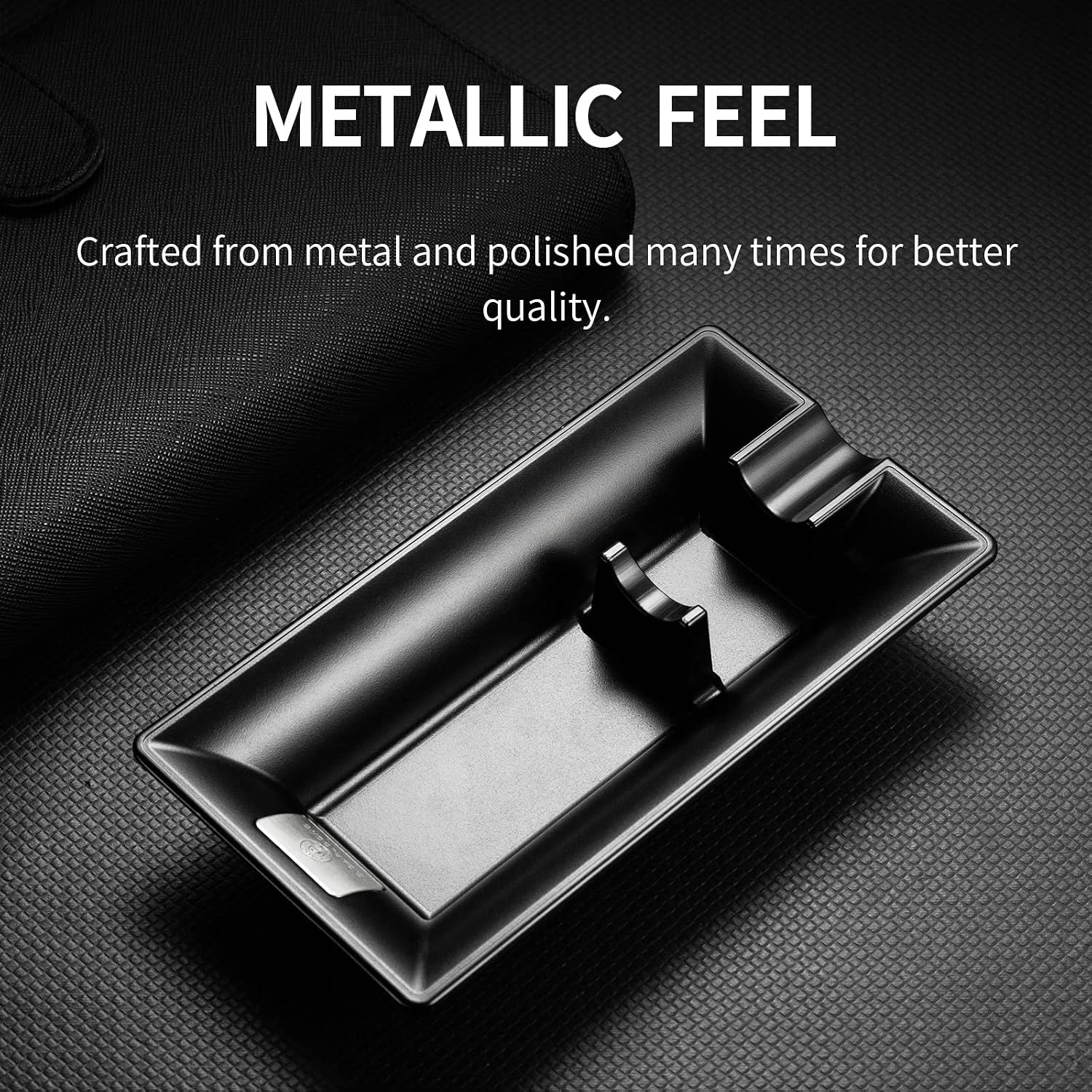 CIGARLOONG Metal Cigar Ashtray Home Ashtray Modern Rectangular Ashtray with Dual Cigar Rests - Stylish & Functional Accessory Gift for Men(Black)