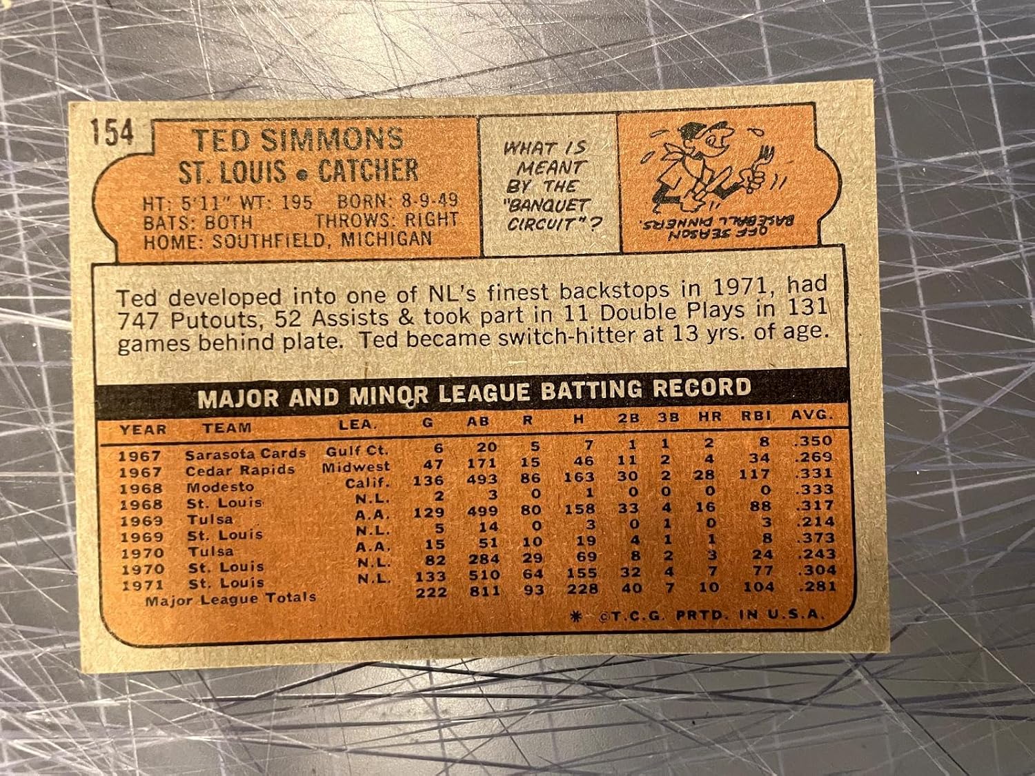 1972 Topps #154 Ted Simmons St. Louis Cardinals Baseball Card Nm+ - Slabbed Baseball Cards