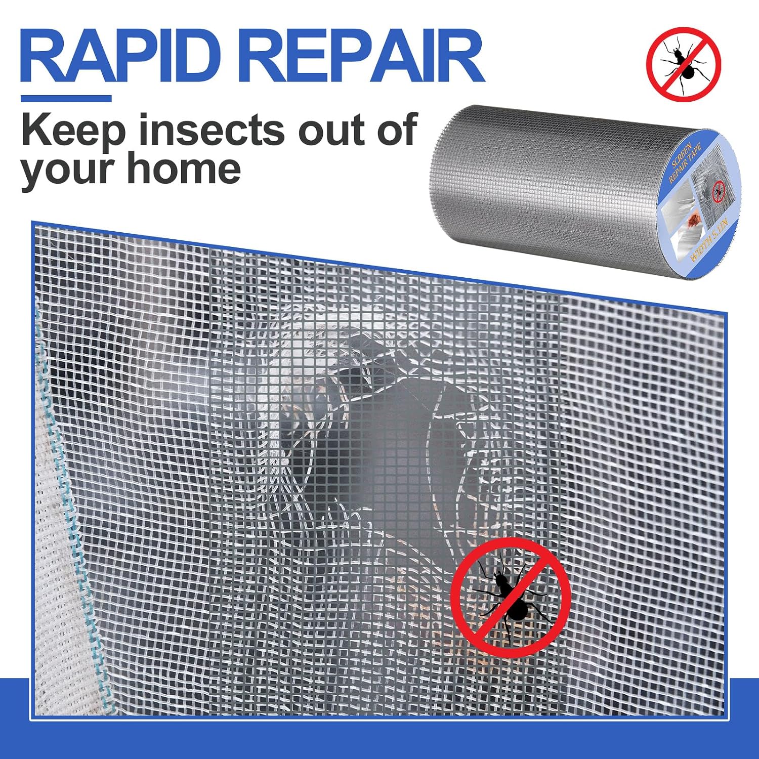 CroBlissful 5 in X 20 ft Extra Wide Window Screen Tape Mesh Repair, Gray