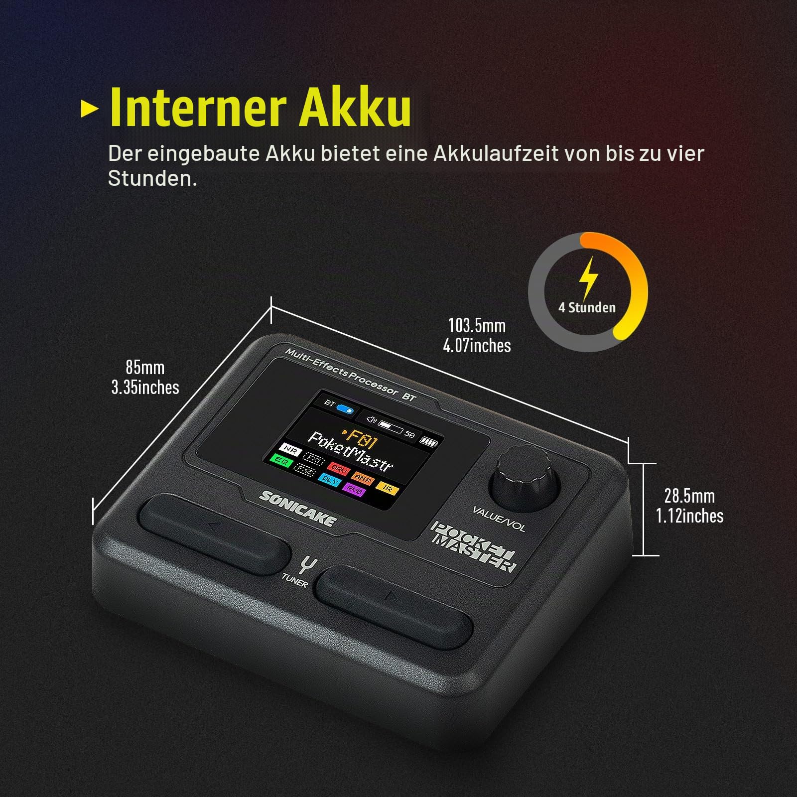 SONICAKE Gitarren Multi-Effekte Pedal 9 Effektmodule (Grau) | 100 Presets 20 Amp/Cab Gitarren Effektprozessor OTG USB Audio Interface BT mit APP Pocket Master