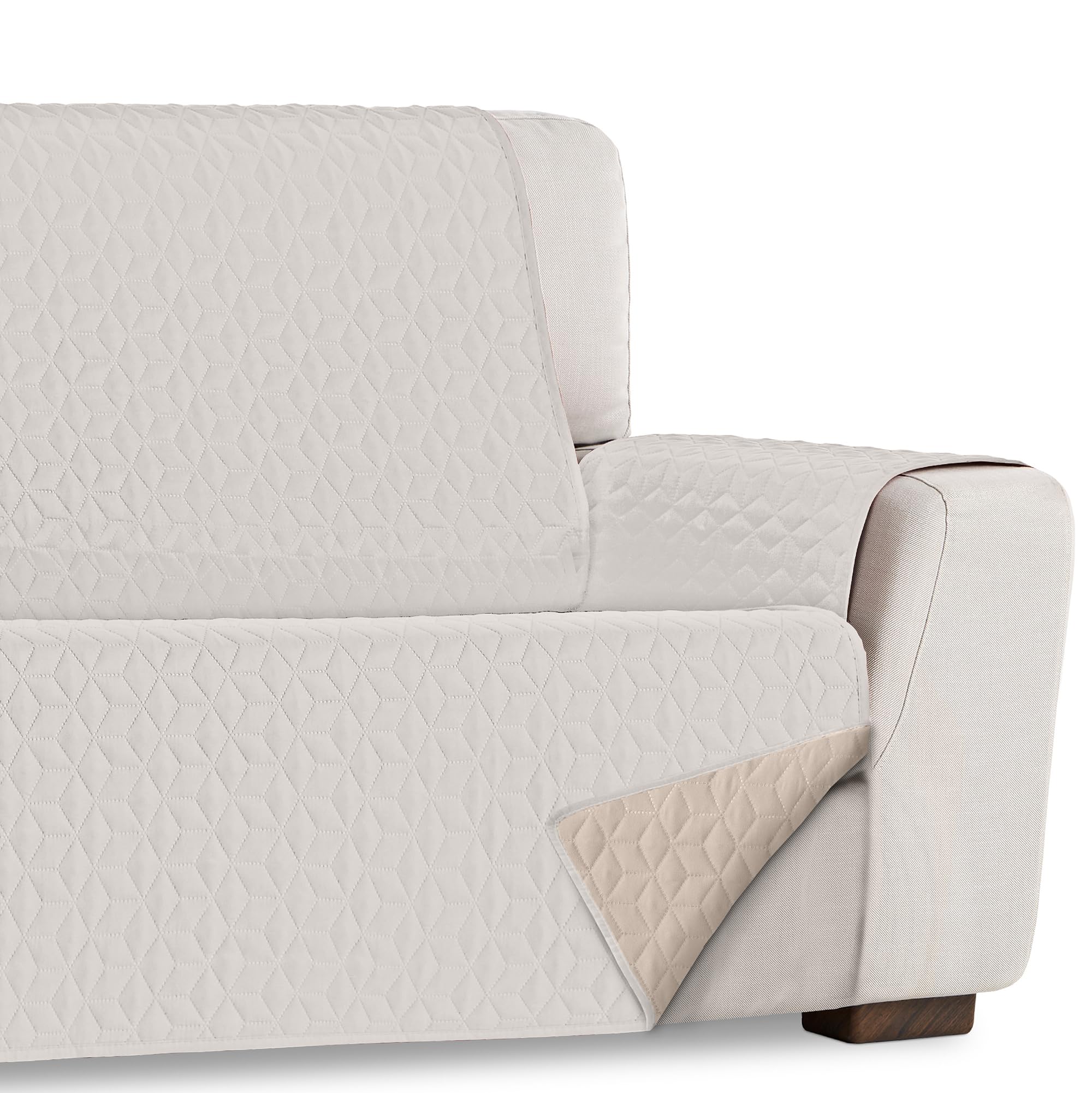 Cover for 3 Seater Sofa, Two-Tone Reversible Quilted Sofa Protector, Pet Protector, Paris, Sofa Cover, Ivory-Beige, 3 Seater Sofa 160 cm