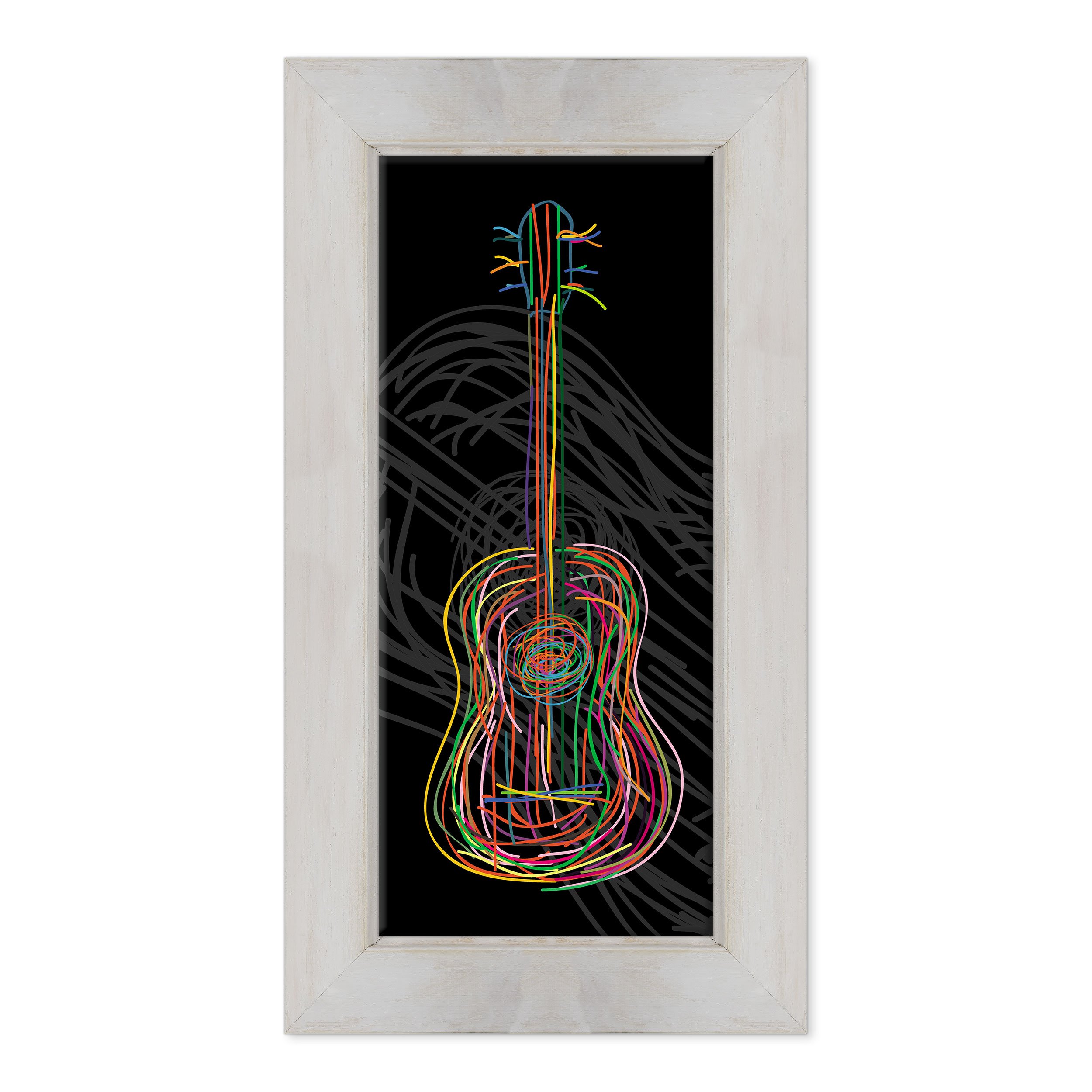 Quadro PANORAMICO su Tela Canvas INTELAIATO - con Cornice - Chitarra - Musica Arte - Deejay Set - Pop Jazz Rock Blues - Graphic Design - 40x100cm - Stile Country Bianco Shabby - (cod.247)