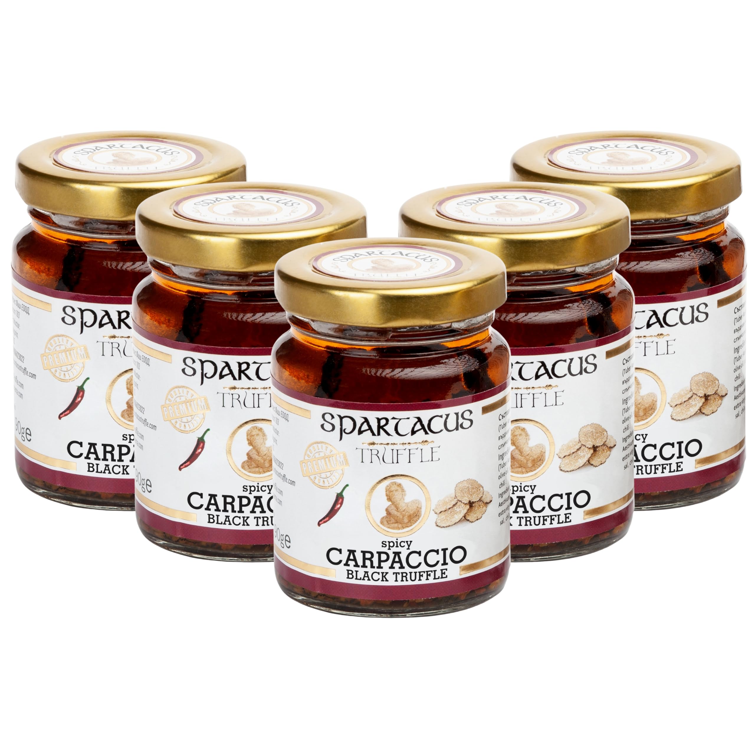 Spartacus Carpaccio, tartufi neri, conservati in olio extravergine di oliva, condimento gourmet perfetto per pizza, pasta, insalate, patate, ideali come idea regalo, confezione da 5
