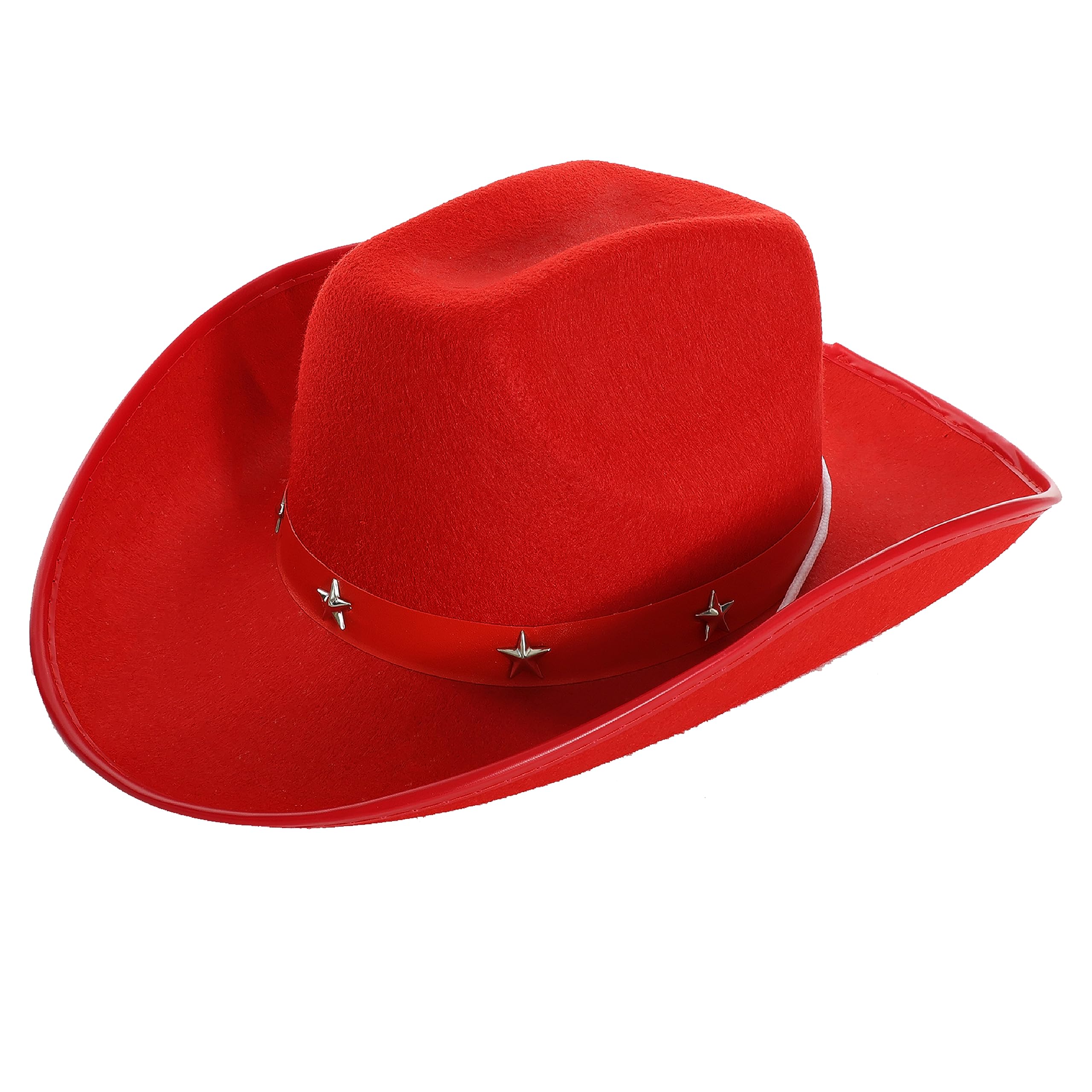 Adults Red Cowboy Hat with Star Studded Design – Classic Western Fancy Dress Accessory for Festivals, Rodeos, Themed Parties, Costume Events and Country Nights