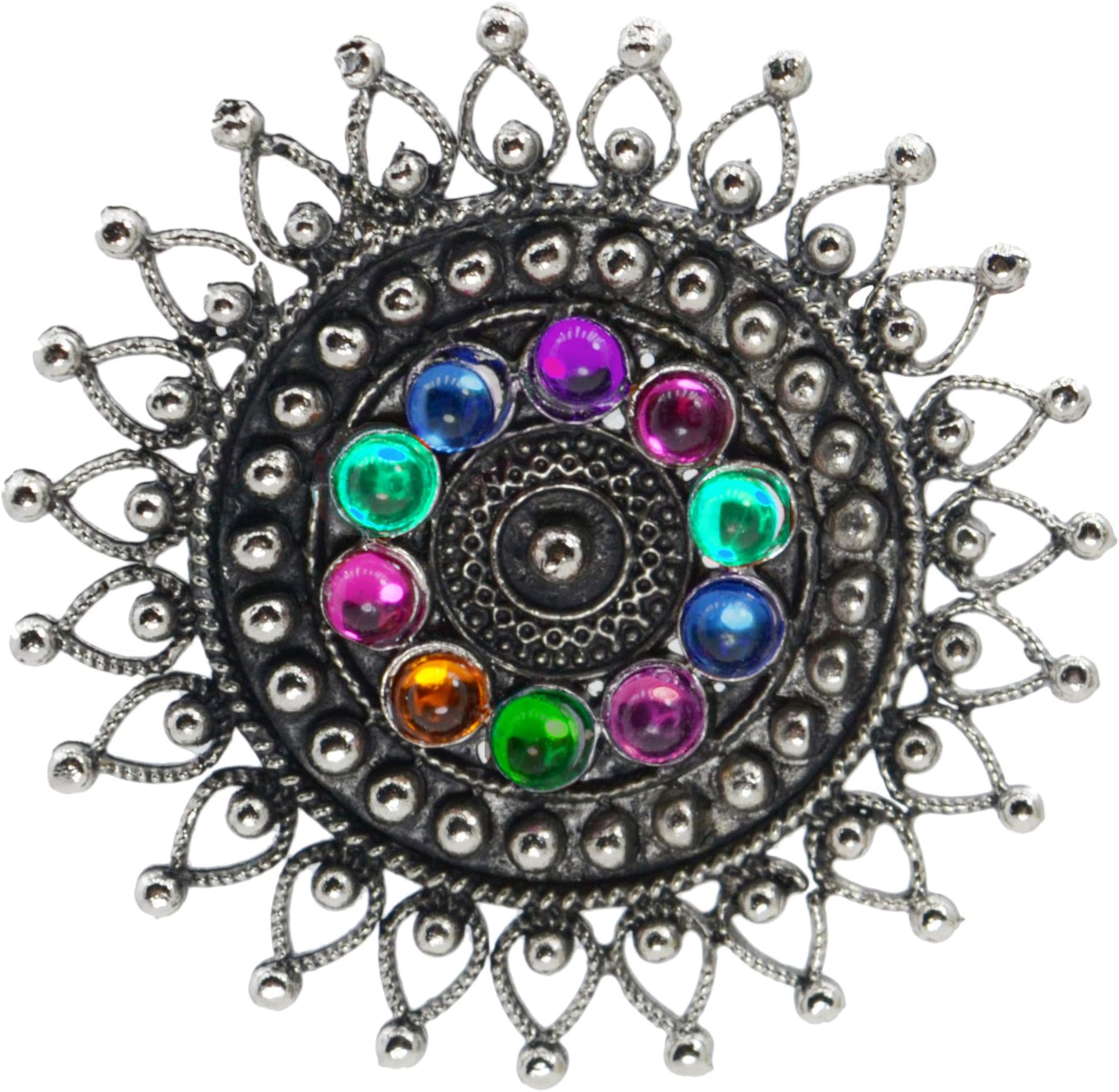 BEATNIK Multicolor Studded Stylish Adjustable Oxidized Silver Ring for Women and Girls (Multicolor)