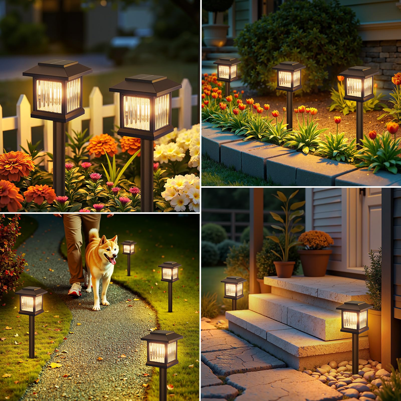 GEARLITE Luces solares para jardín al aire libre, paquete de 6 luces de jardín alimentadas por energía solar, impermeables, adornos de encendido/apagado automático al aire libre con luz LED de 2800 K