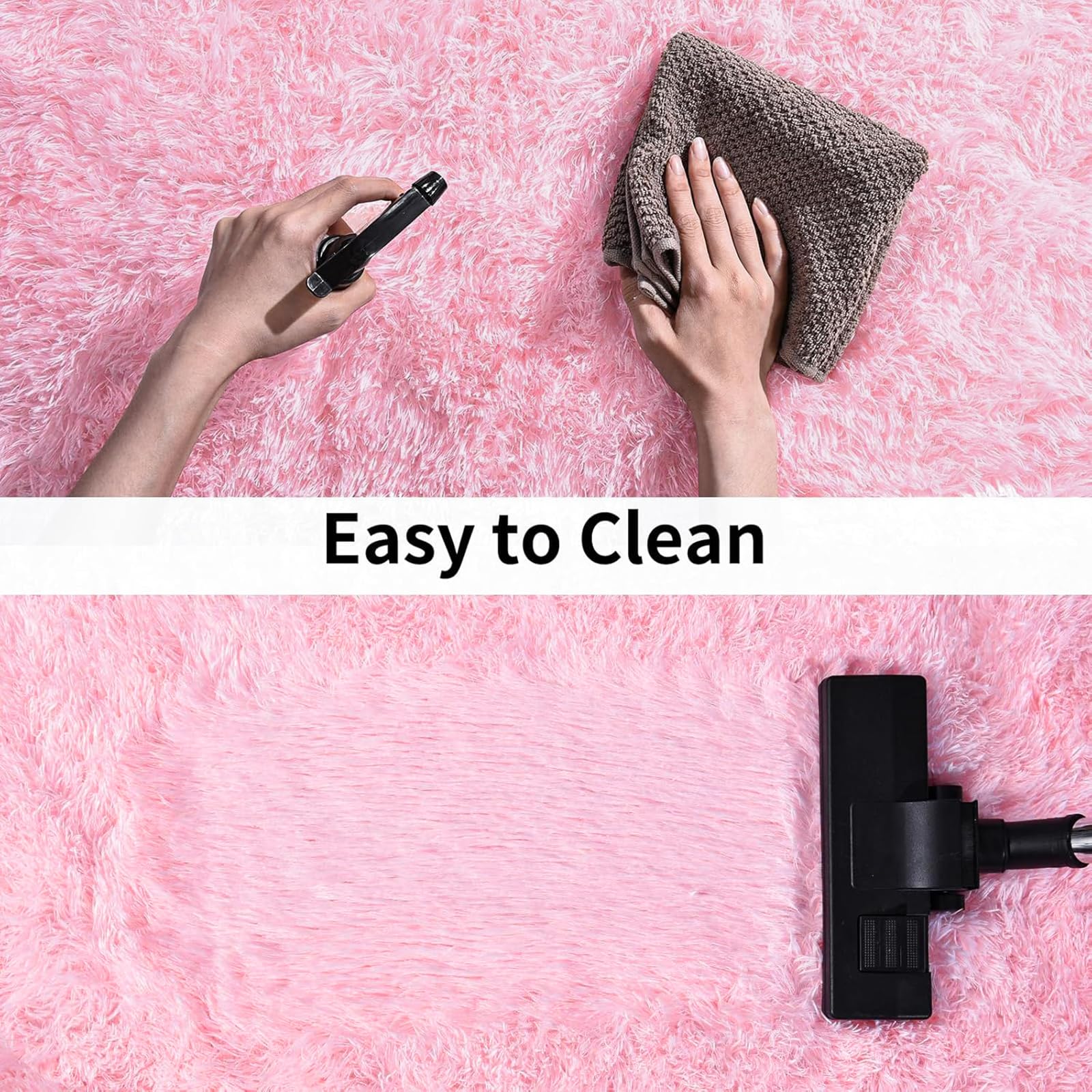 Ceneco Pink Rug,Small Rugs for Bedroom,Fluffy Rugs Living Room,Washable Non-Slip Square Carpet,Shaggy Thick Bedside Carpet for Girls Bedroom(Pink - Image 4