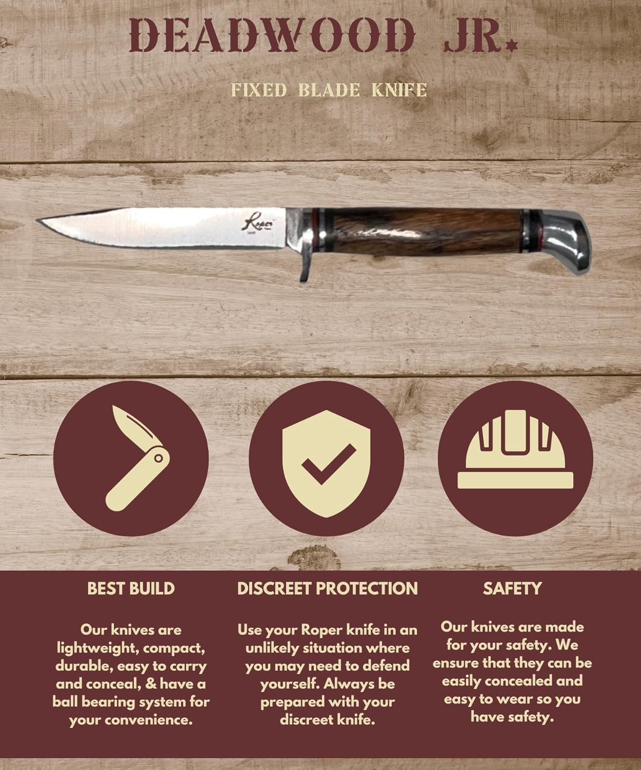 Roper Deadwood Jr. Zebrawood Fixed Blade Knife - Rat Tail Tang Blade - Includes Belt Sheath
