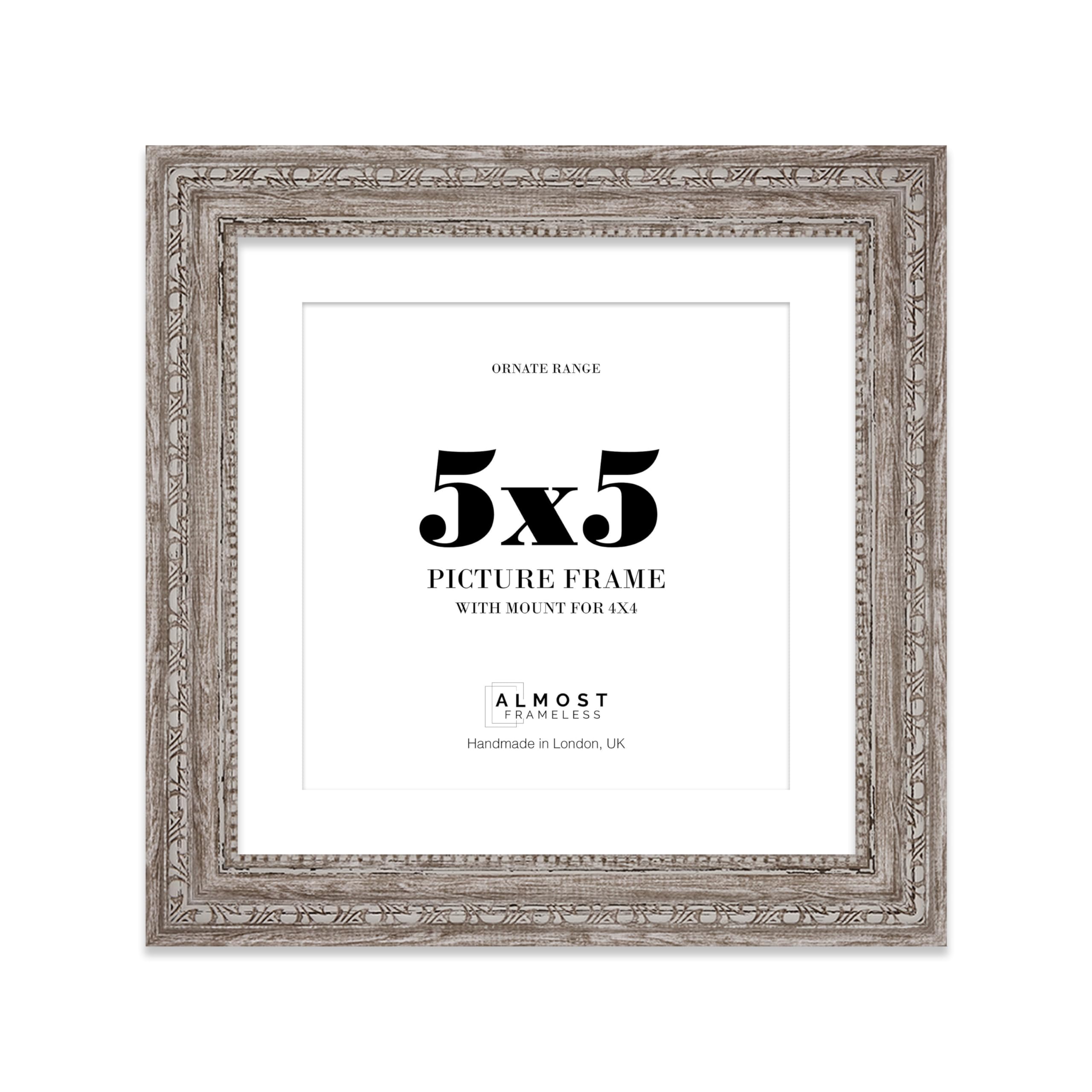 5x5 Walnut Ornate Photo Frame With White Mat For 4x4 Picture, Ready to Hang or Stand, 1 Pack โ image 1