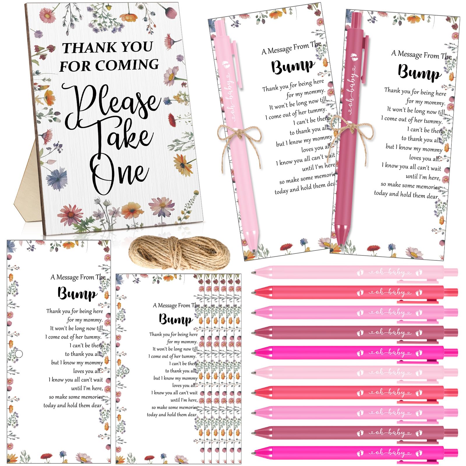 Sintuff 50 Set Baby Shower Favors for Guest 1 Thank You for Coming Sign 50 Ballpoint Pens 50 Thank You Cards with Twine Fall Baby Shower Return Gifts