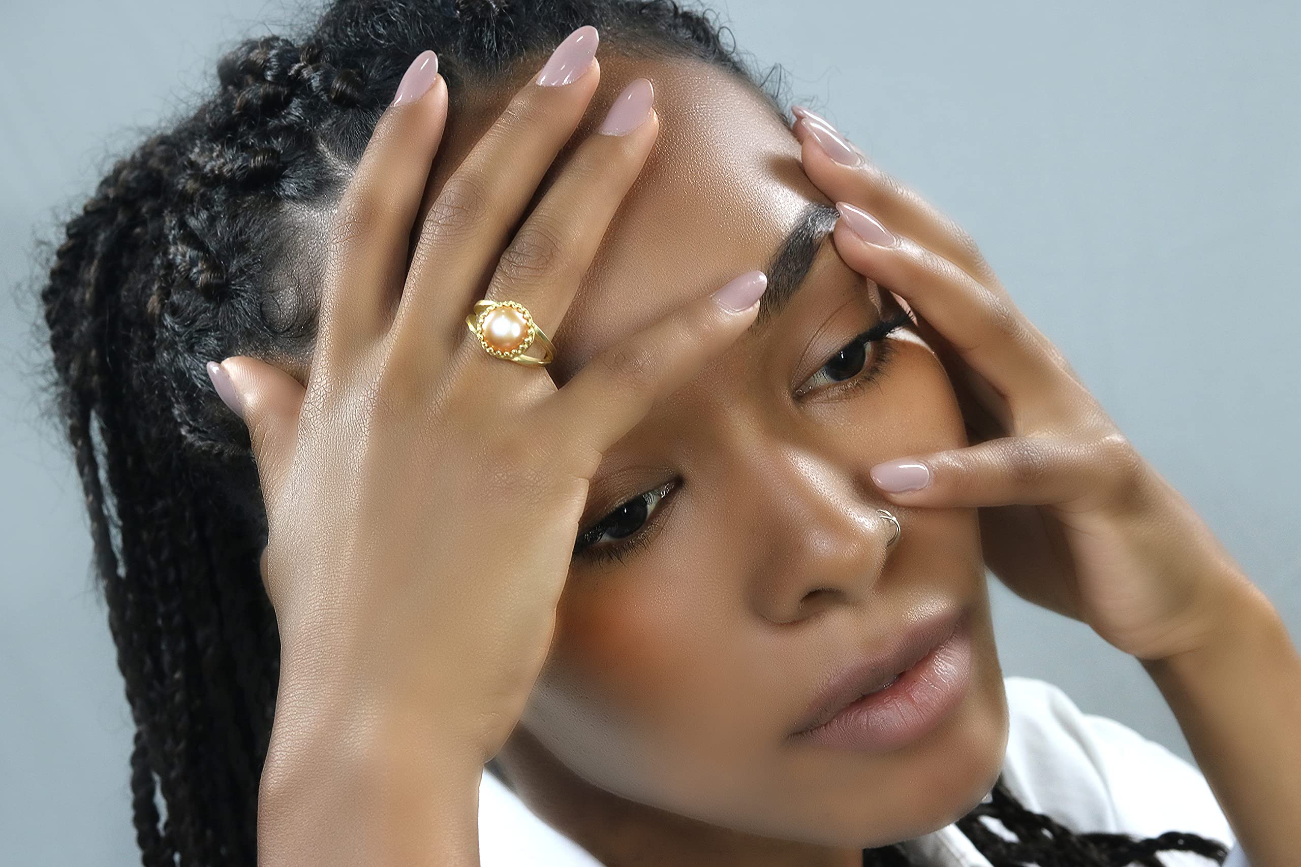 Artigianale Perla di Pesca 10mm Anello - Personalizzato Oro 14k Anello, Anello Fidanzamento, Anello Nozze, Anello Pietra di Nascita Giugno, Anelli Moda per Donne - Personalizzabile con Incisione
