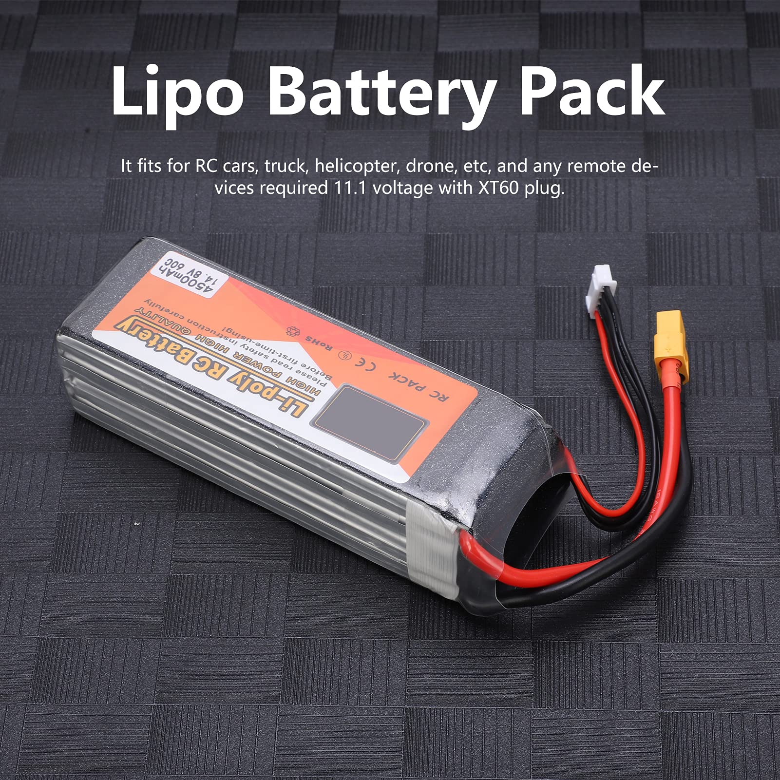 VGEBY Lipo Akku, 14.8V 4500mAh Lipo Akku mit XT60 Stecker 4S 60C RC Lipo Akku Zubehör Für Modellflugzeuge