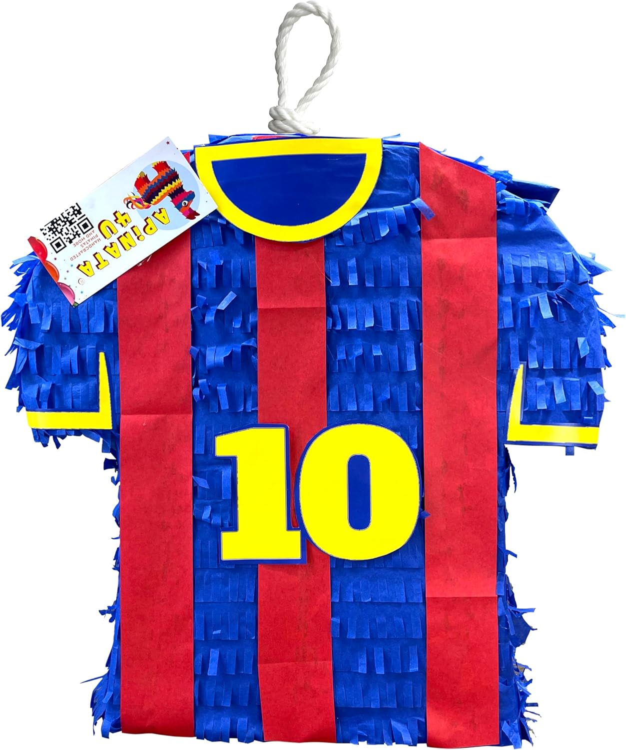 APINATA4U Soccer Jersey Pinata Number 10 for Sports Event Parties Football Party Decor Kids Birthday Celebration Soccer Party Blue Red Theme Decorations, Fill with Candy Toys Surprises, 17x17 Inches