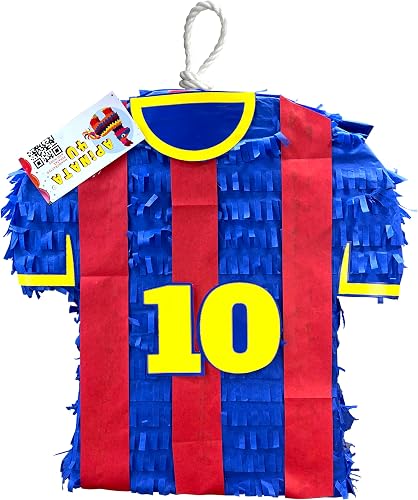 APINATA4U Soccer Jersey Pinata Number 10 for Sports Event Parties Football Party Decor Kids Birthday Celebration Soccer Party Blue Red Theme Decorations, Fill with Candy Toys Surprises, 17x17 Inches