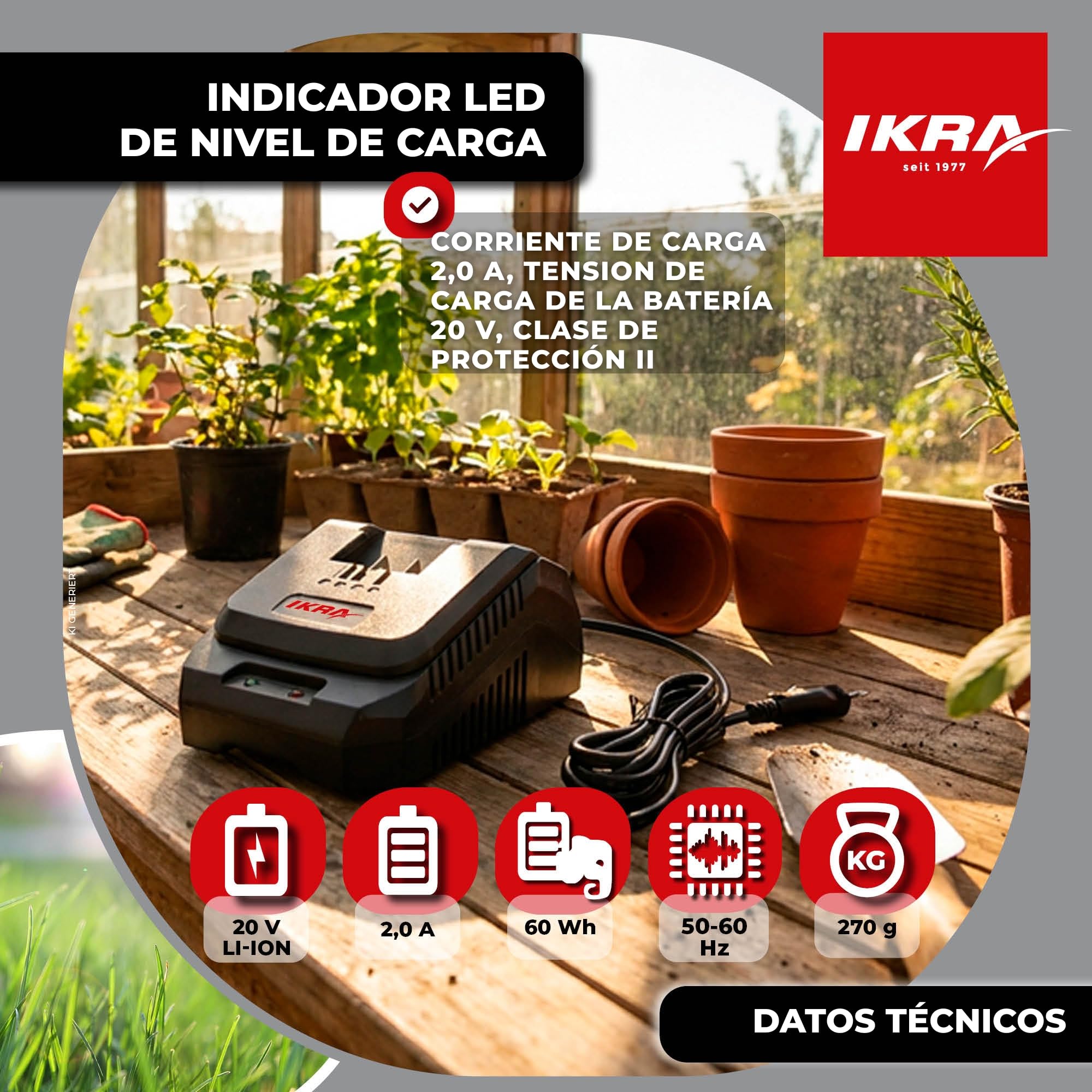 IKRA Cargador rápido de baterías 20V con Pantalla LED